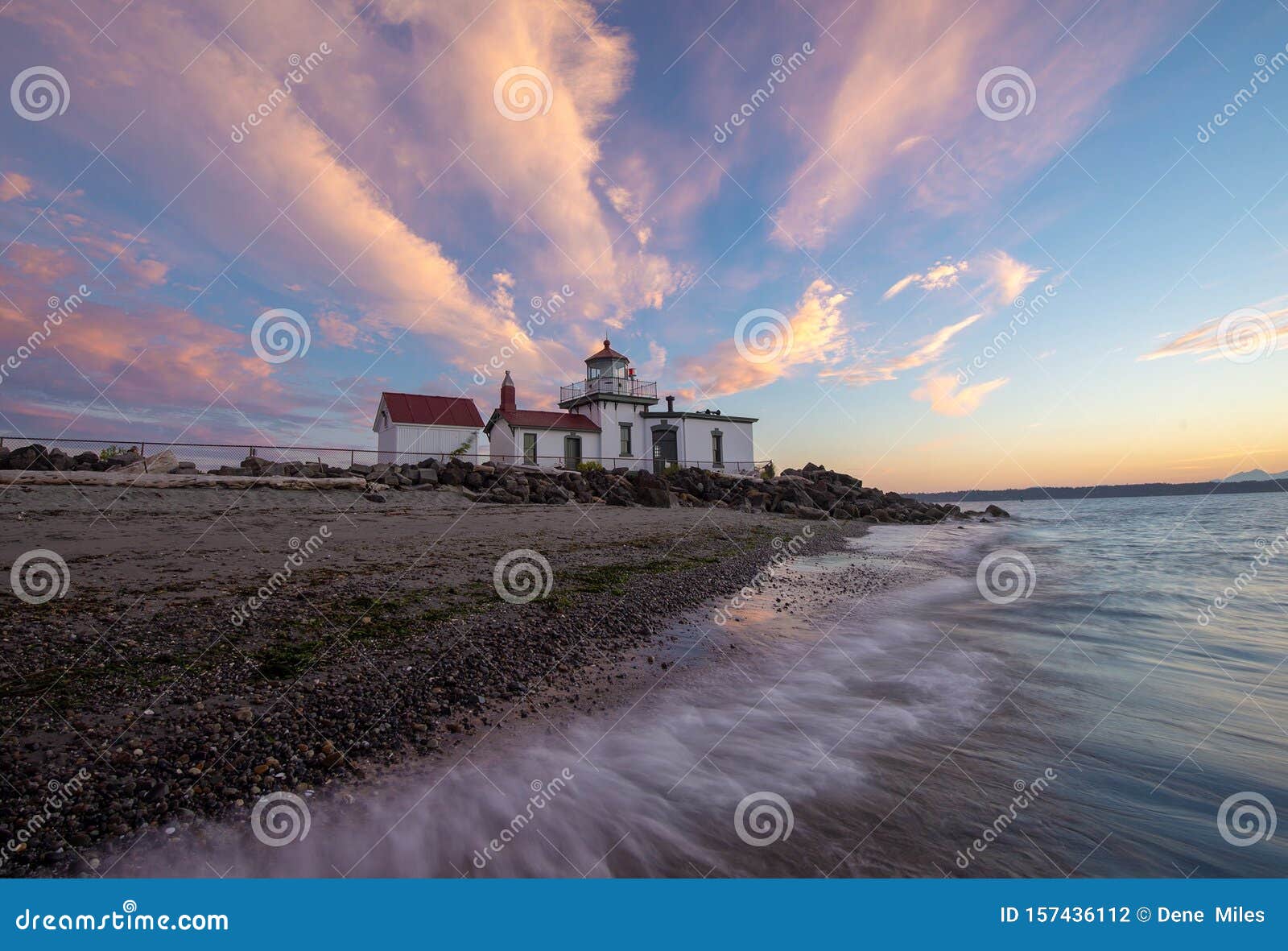 A Lighthouse In Seattle At Sunset Stock Photo Image Of