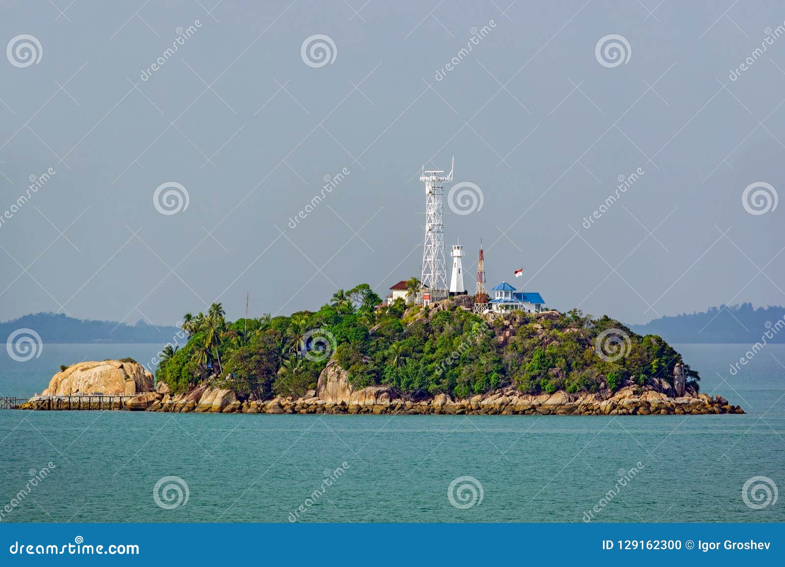 Lighthouse in Strait of Singapore Stock Photo - Image of famous, beacon:  129162300