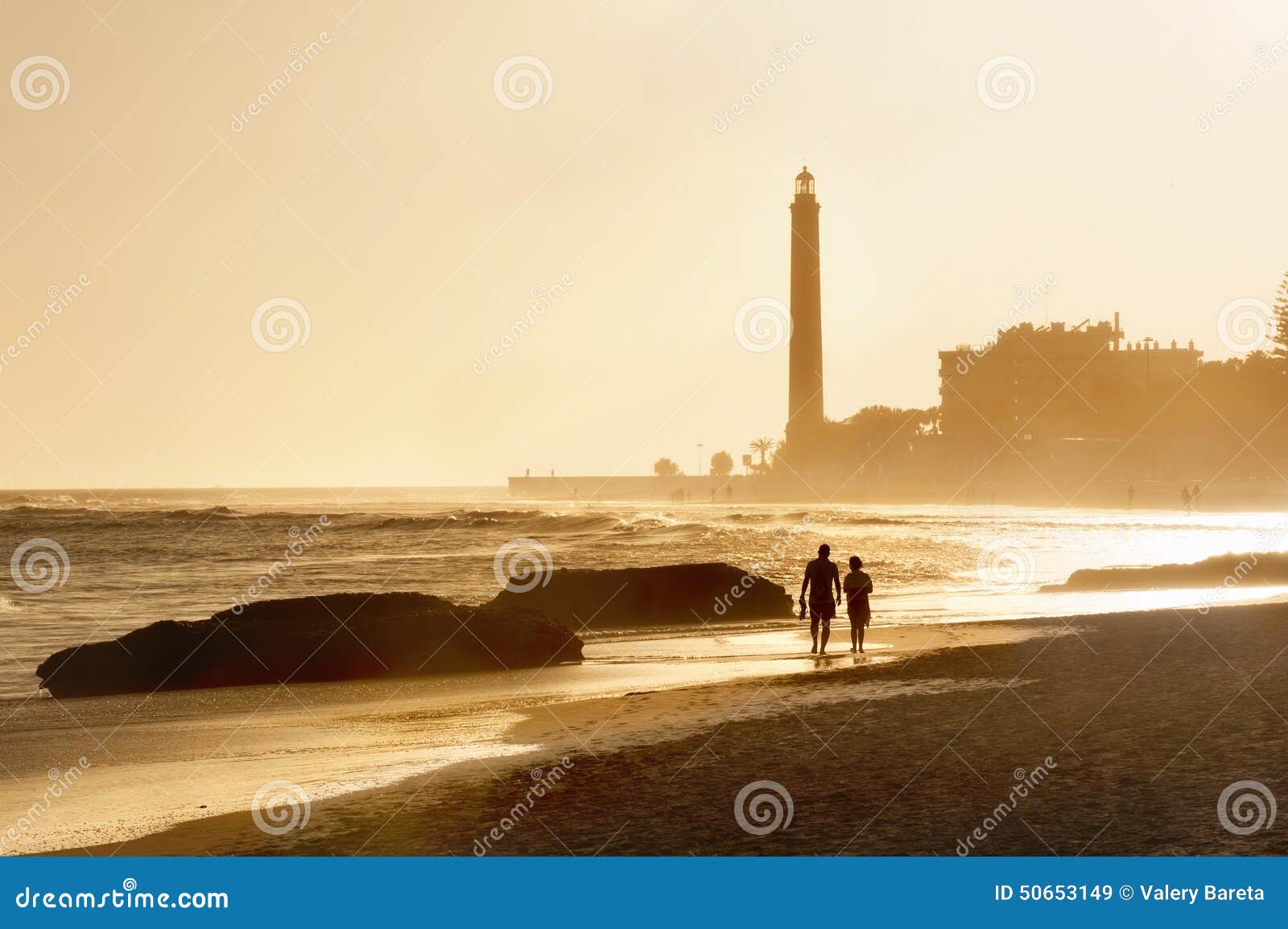 lighthouse at sunset. maspalomas beach.gran canaria