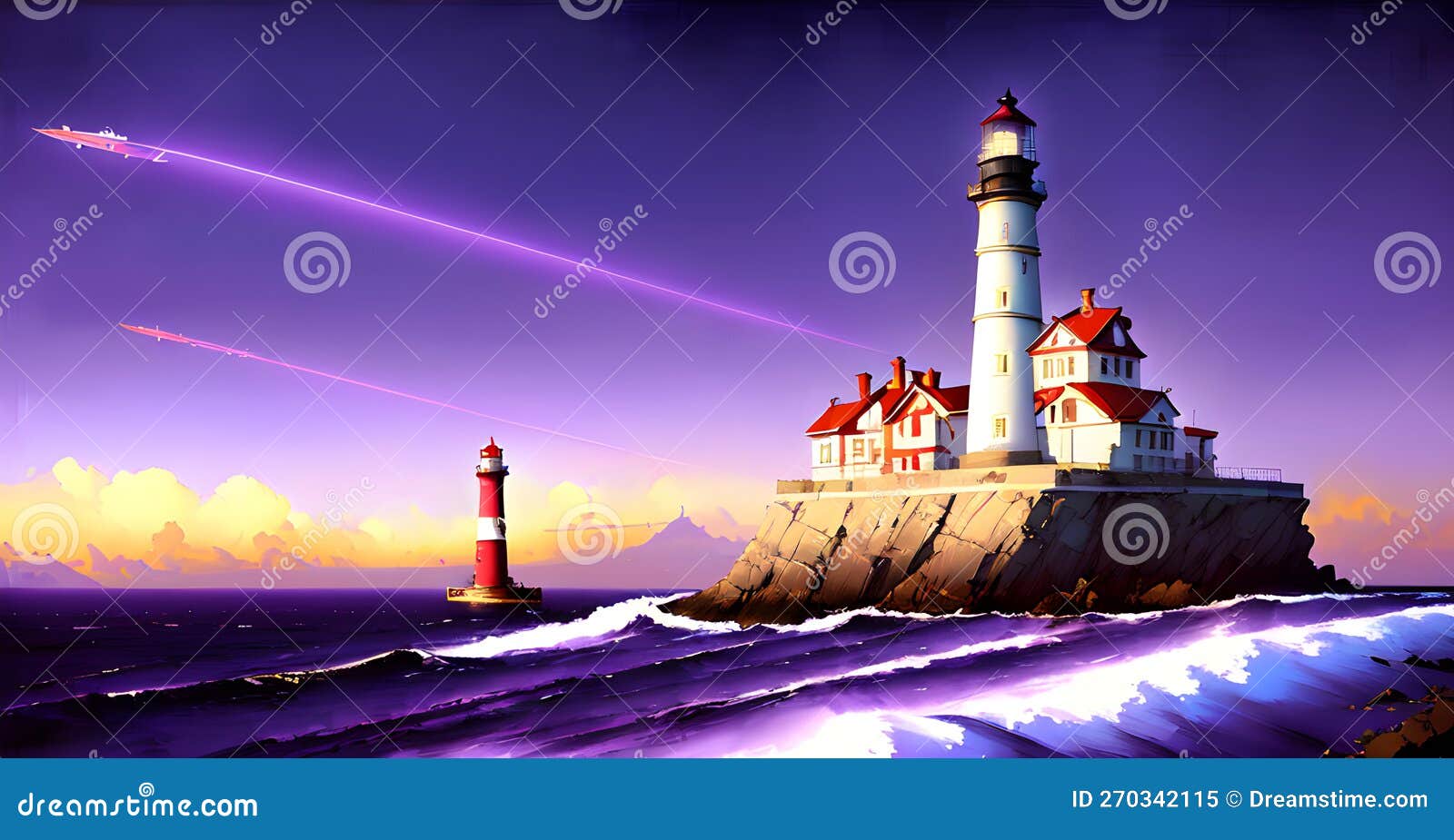 Lighthouse Under the Sky. Safe Harbor, Alert Warning Light Concept