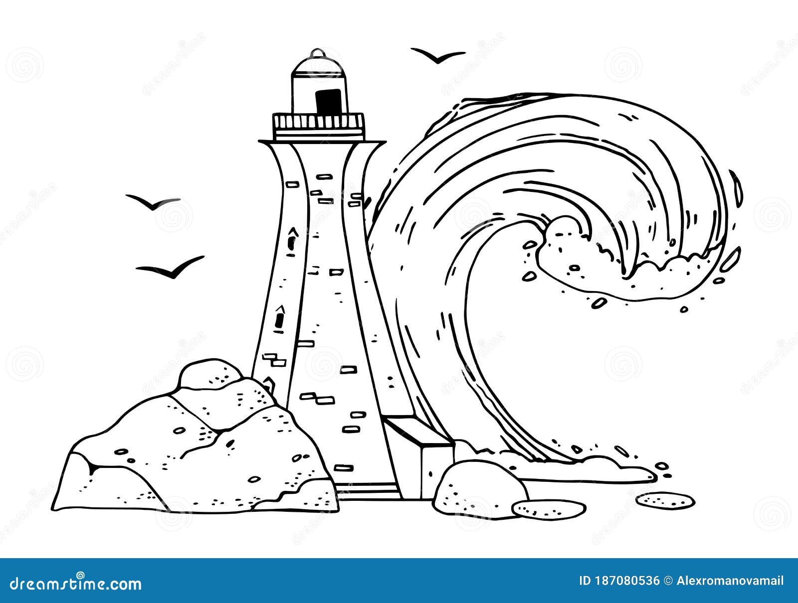 Lighthouse sketch sketch painting digital sea waves 
