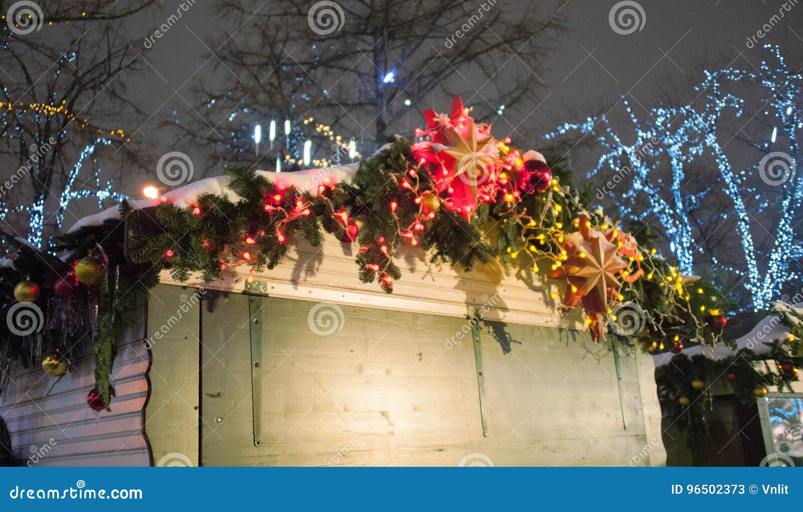 Lighting Christmas Decorations in City Street Stock Image Image of night, lights 96502373