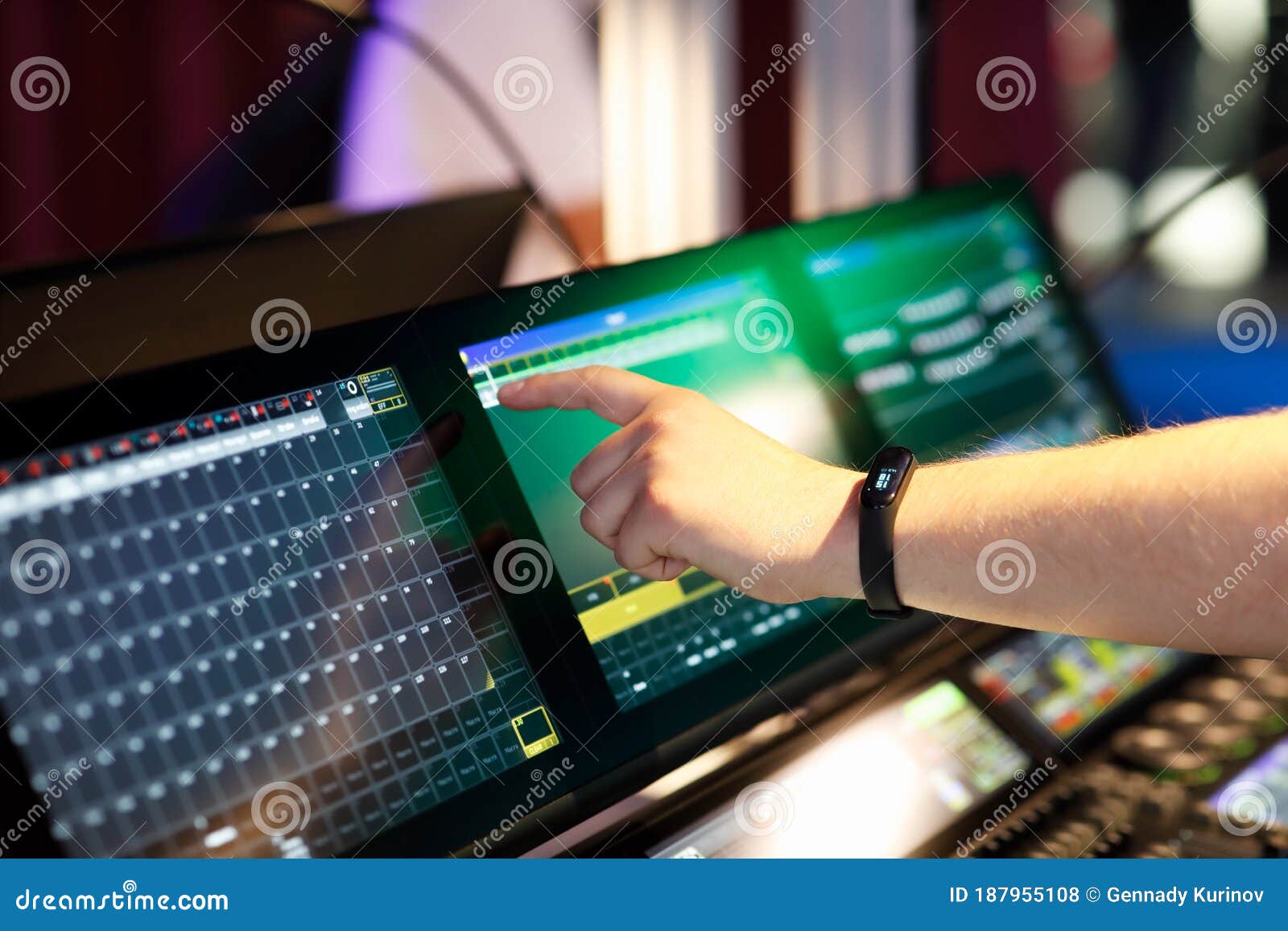 Lighting Designer Working with Control Console Stock Photo Image of