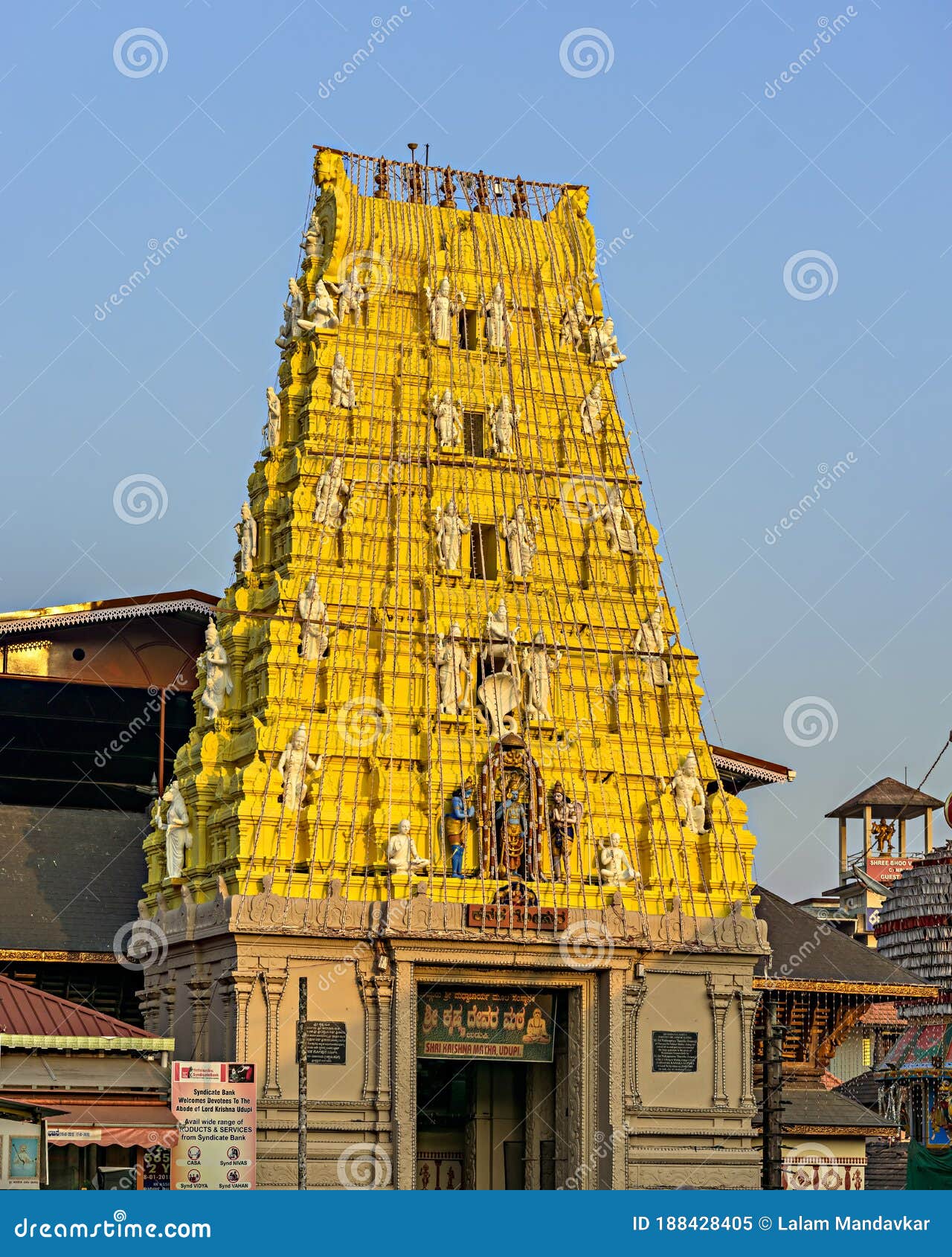 lighting done on  famous hindu temple dedicated to god krishna and dvaita matha. also known as shri krishna math, udupi, india.