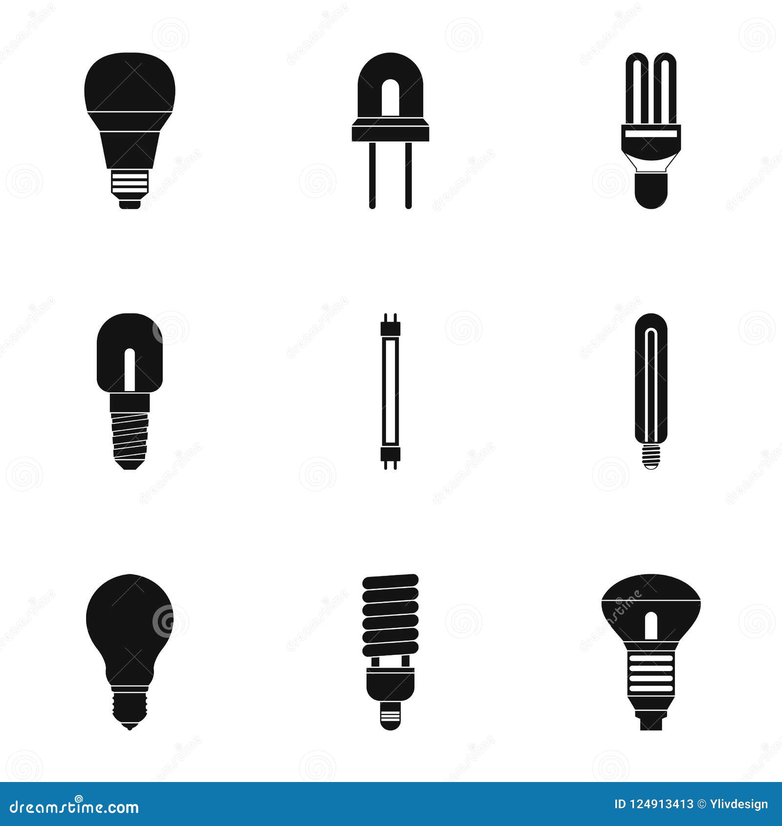 Lighting Icons Set, Simple Style Stock Illustration - Illustration of ...