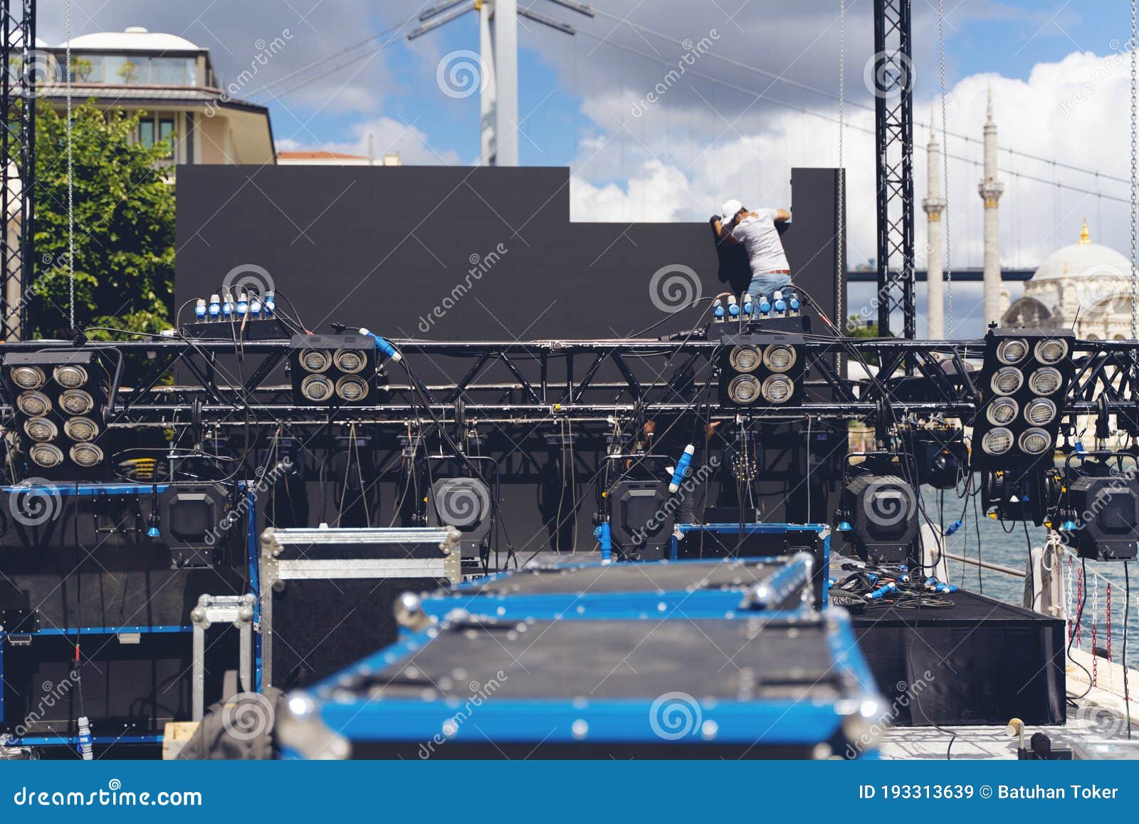 Lighting and Led Panel Technician Installing Professional Lighting Equipment Stock Image Image