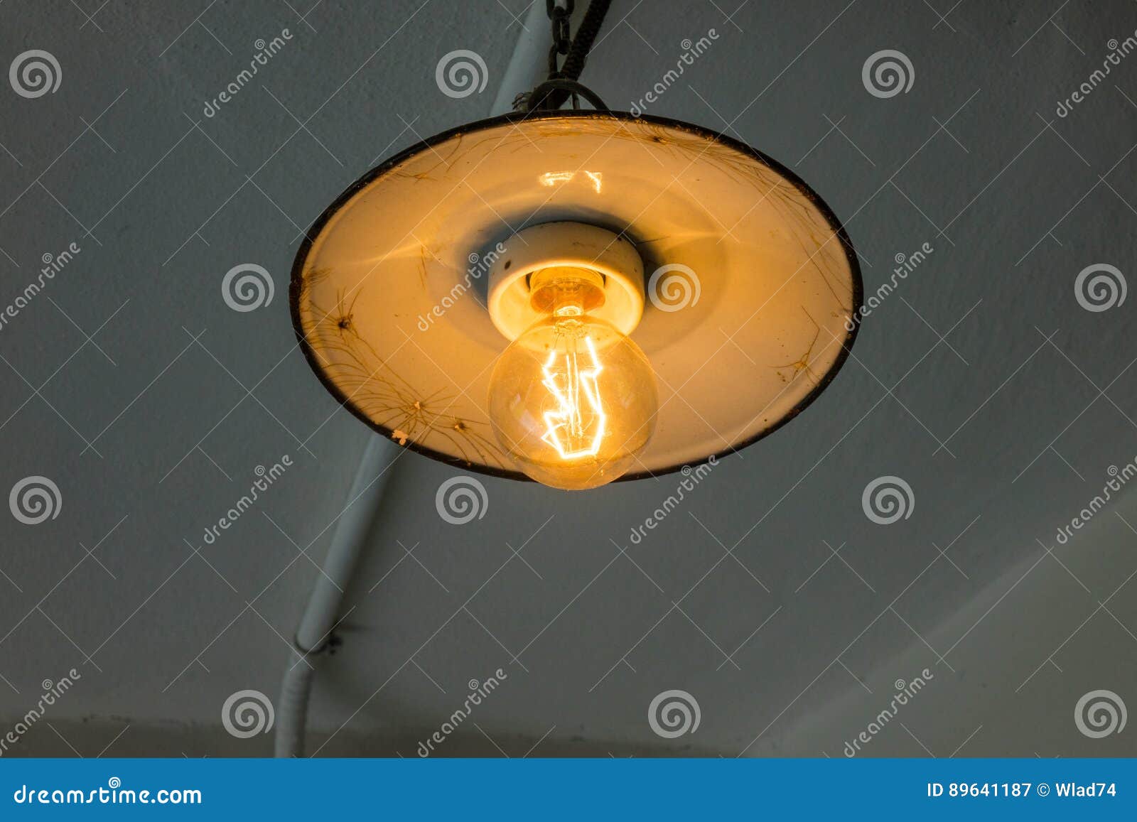 Lighting Light Bulb on the Cable in Dark Room Stock Image Image of