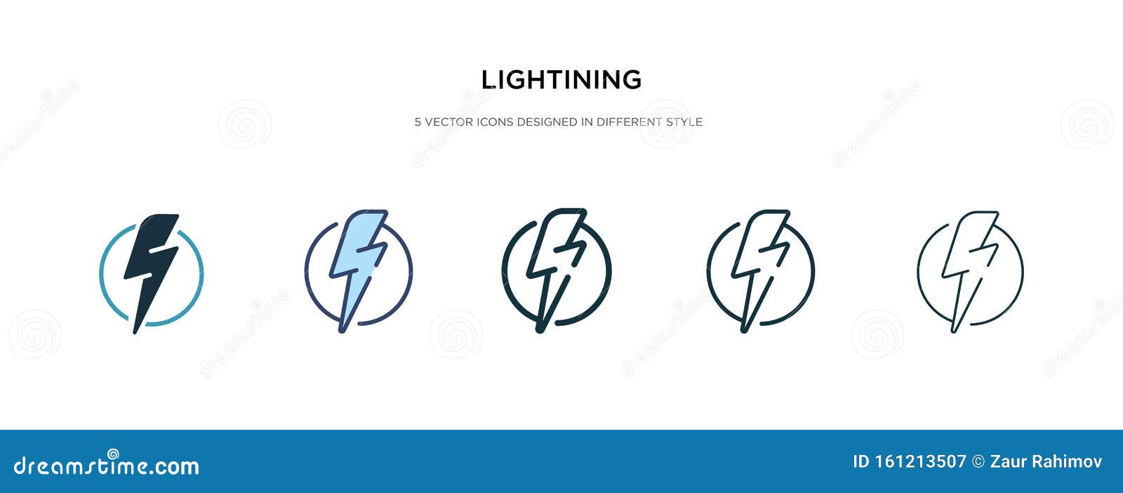 lightining icon in different style  . two colored and black lightining  icons ed in filled, outline