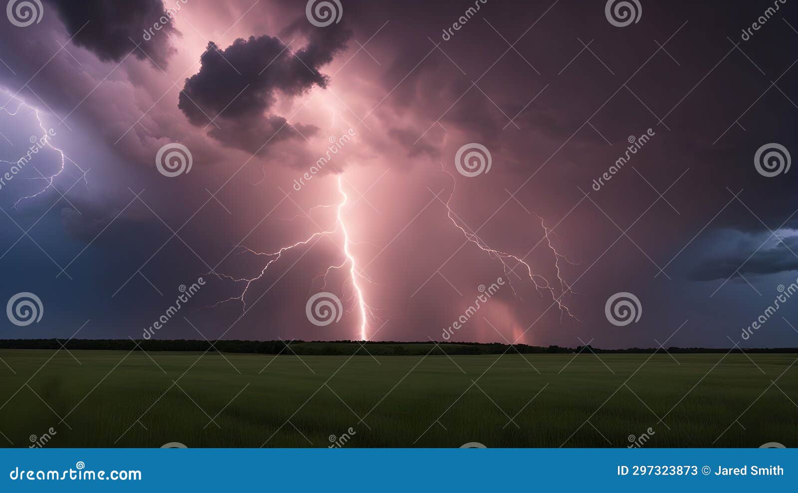 Lightning in the Field a Dramatic Scene of a Supercell Thunderstorm and