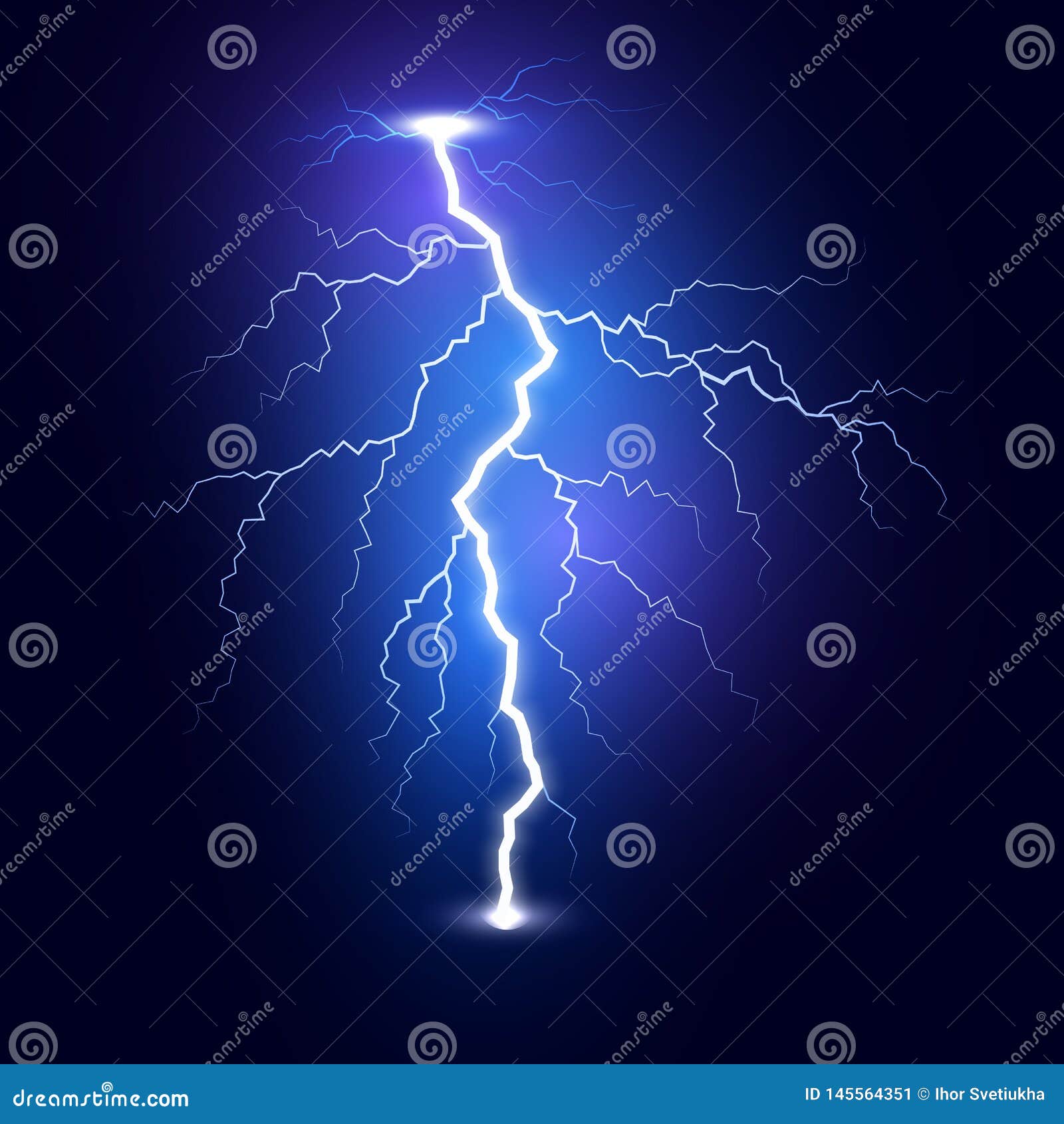 Lightning Flash Bolt. Thunderbolt Isolated on Dark Background. Blue