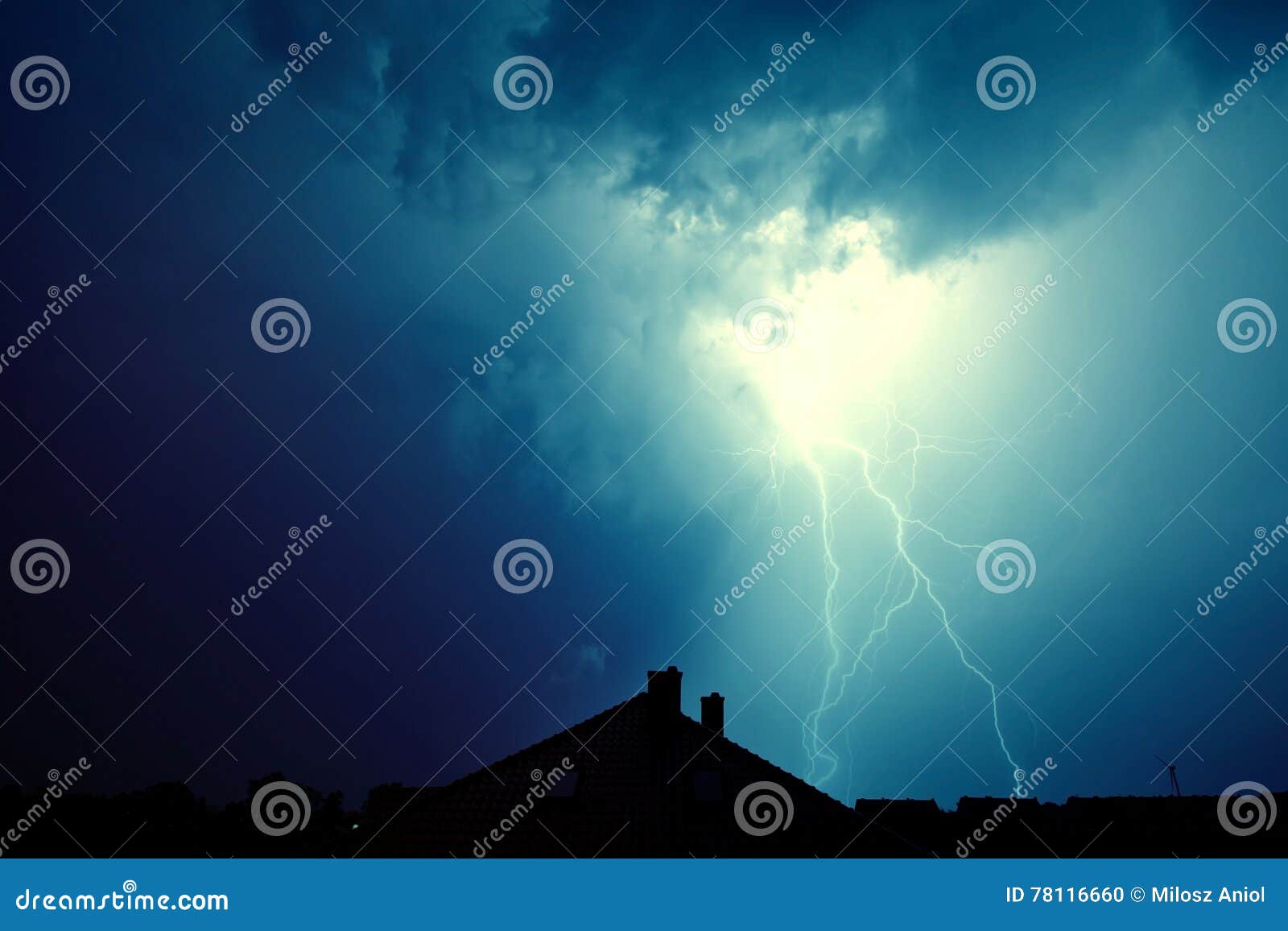 Real Lightning Bolt In City During A Storm, Seen From House Window Stock  Photo, Picture and Royalty Free Image. Image 63815713.