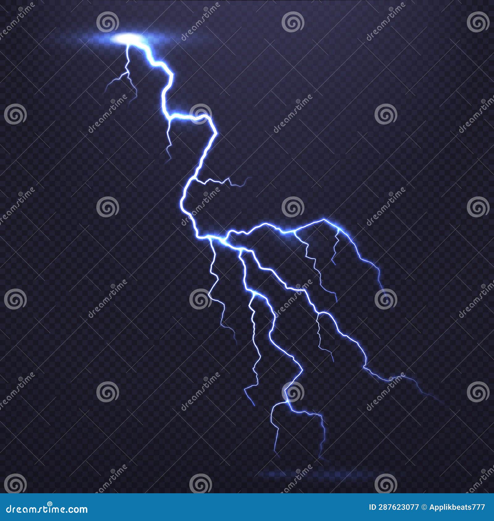 Lightning, Natural Light Effect, Bright Glowing Isolated on Dark