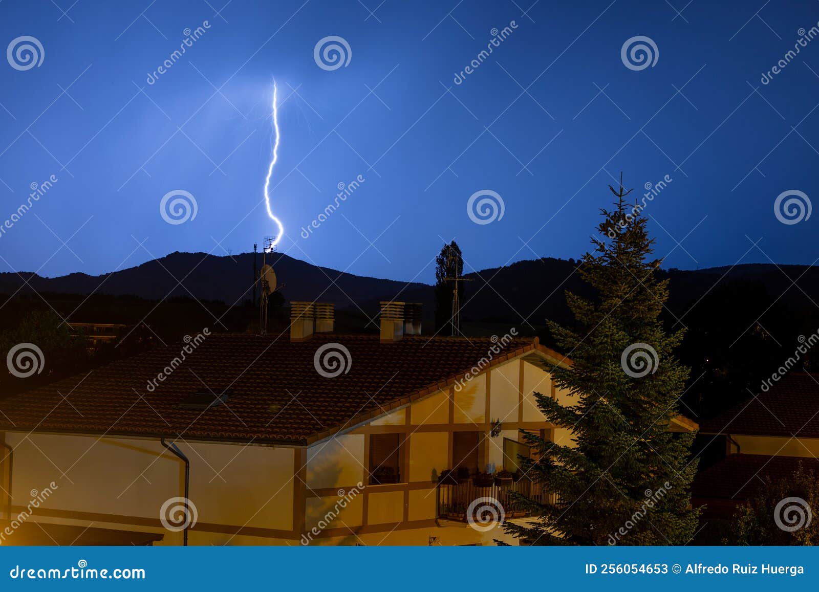 lightning at night at espejo, alava, spain