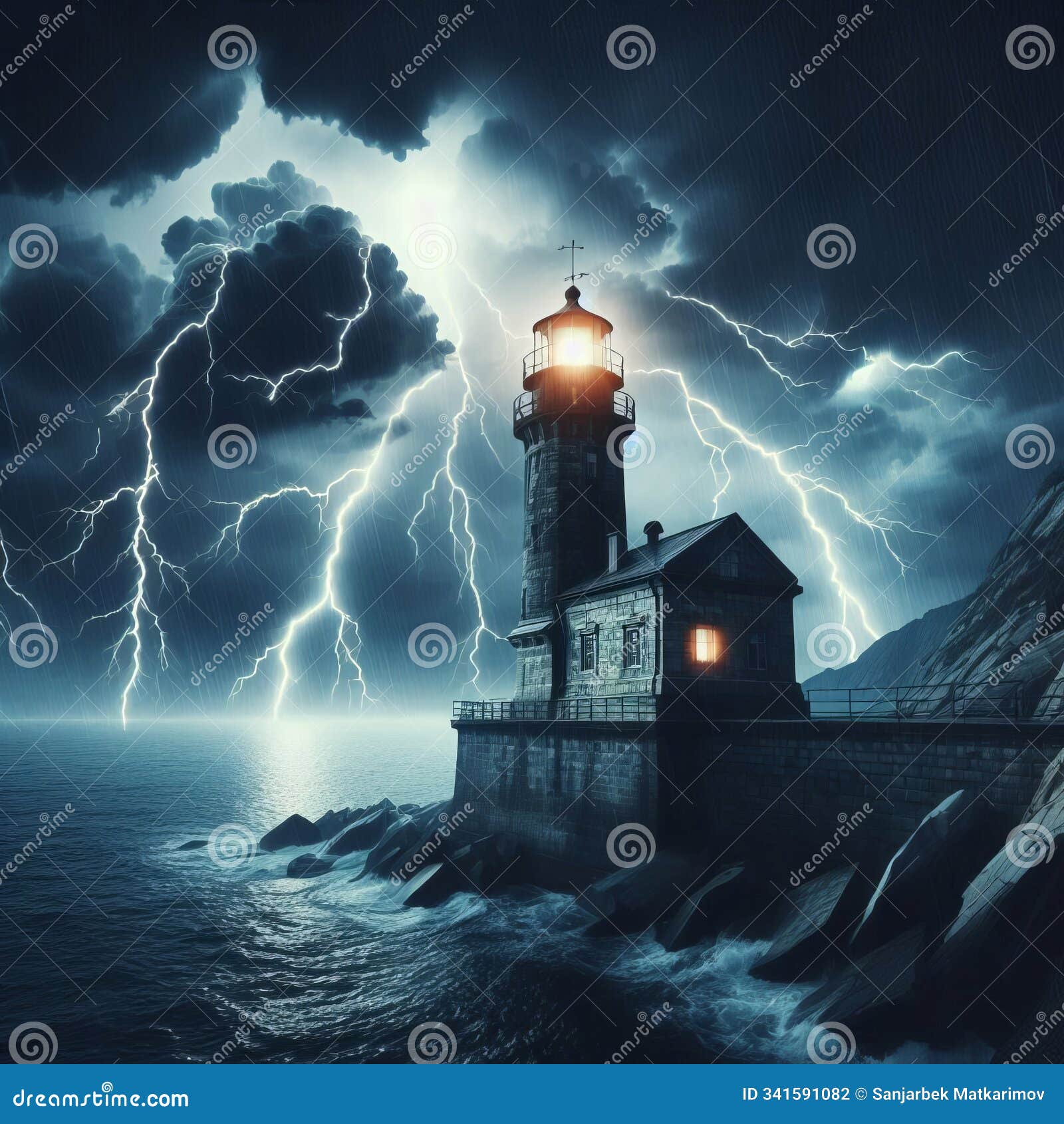 lightning over a lighthouse a lighthouse stands tall as lightnin