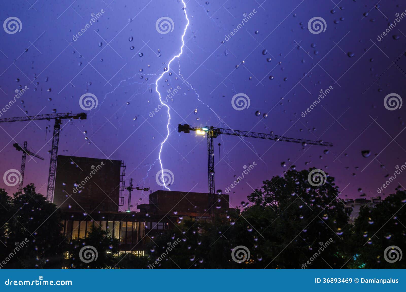 Lightning, Raindrops and Construction Stock Image - Image of ...