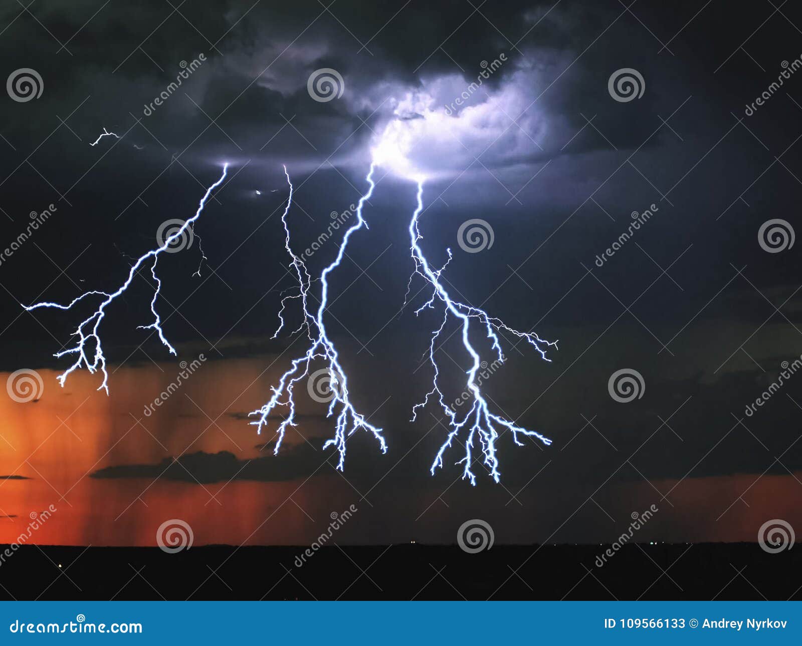 Lightning in the Sky. Electric Discharges in the Sky Stock Image