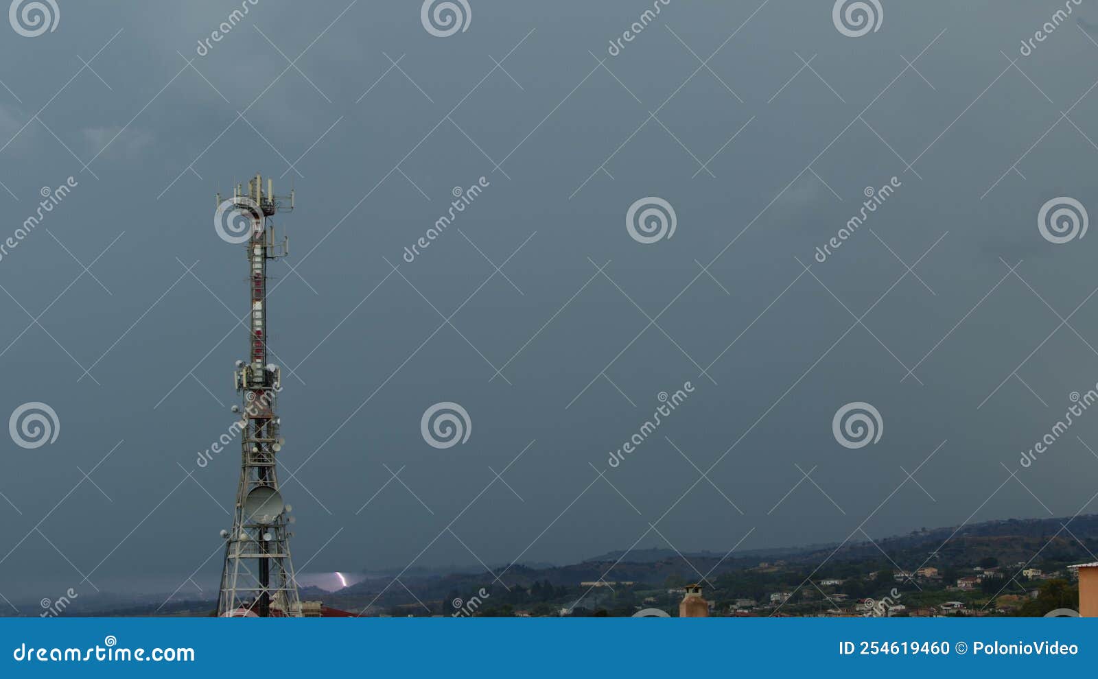 Lightning Storm Discharges on a Tower Antenna Stock Footage Video of