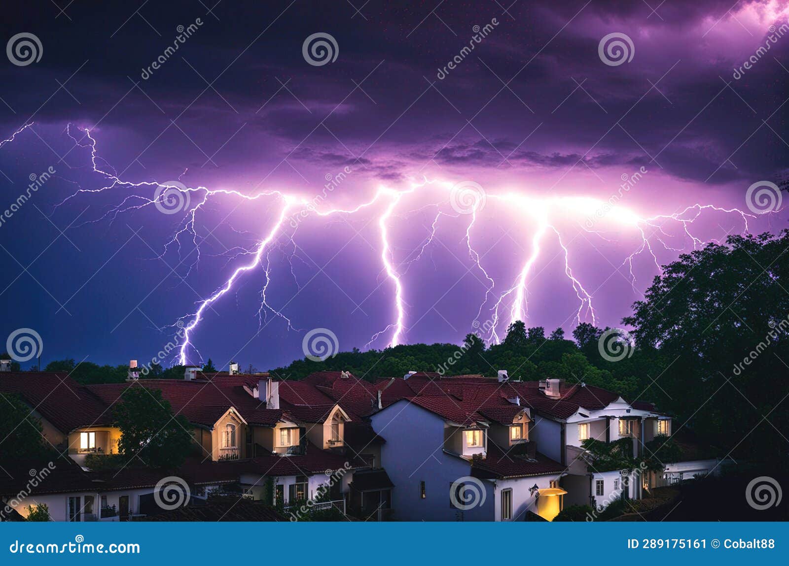 Lightning Storm with Huge Electrical Discharges on Night Sky
