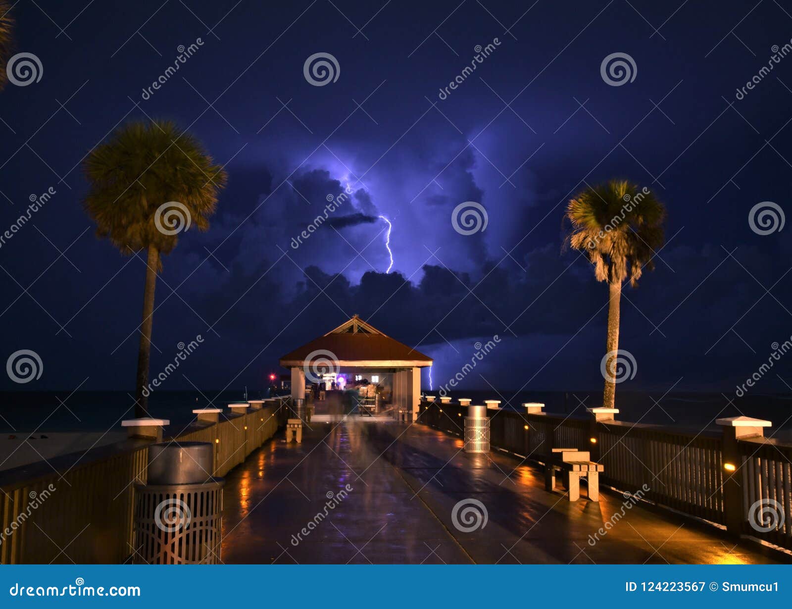 A Lightning Strikes Captured from Clearwater Beach Pie Stock Image