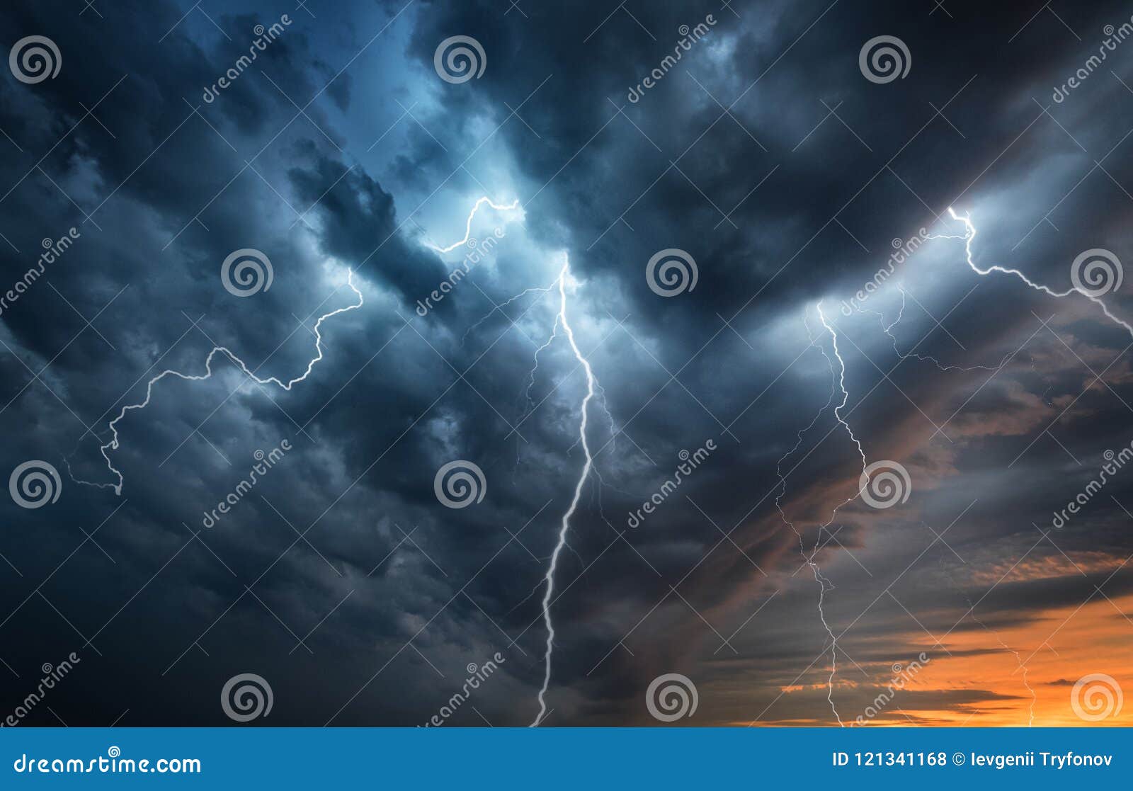 lightning thunderstorm flash over the night sky. concept on topi