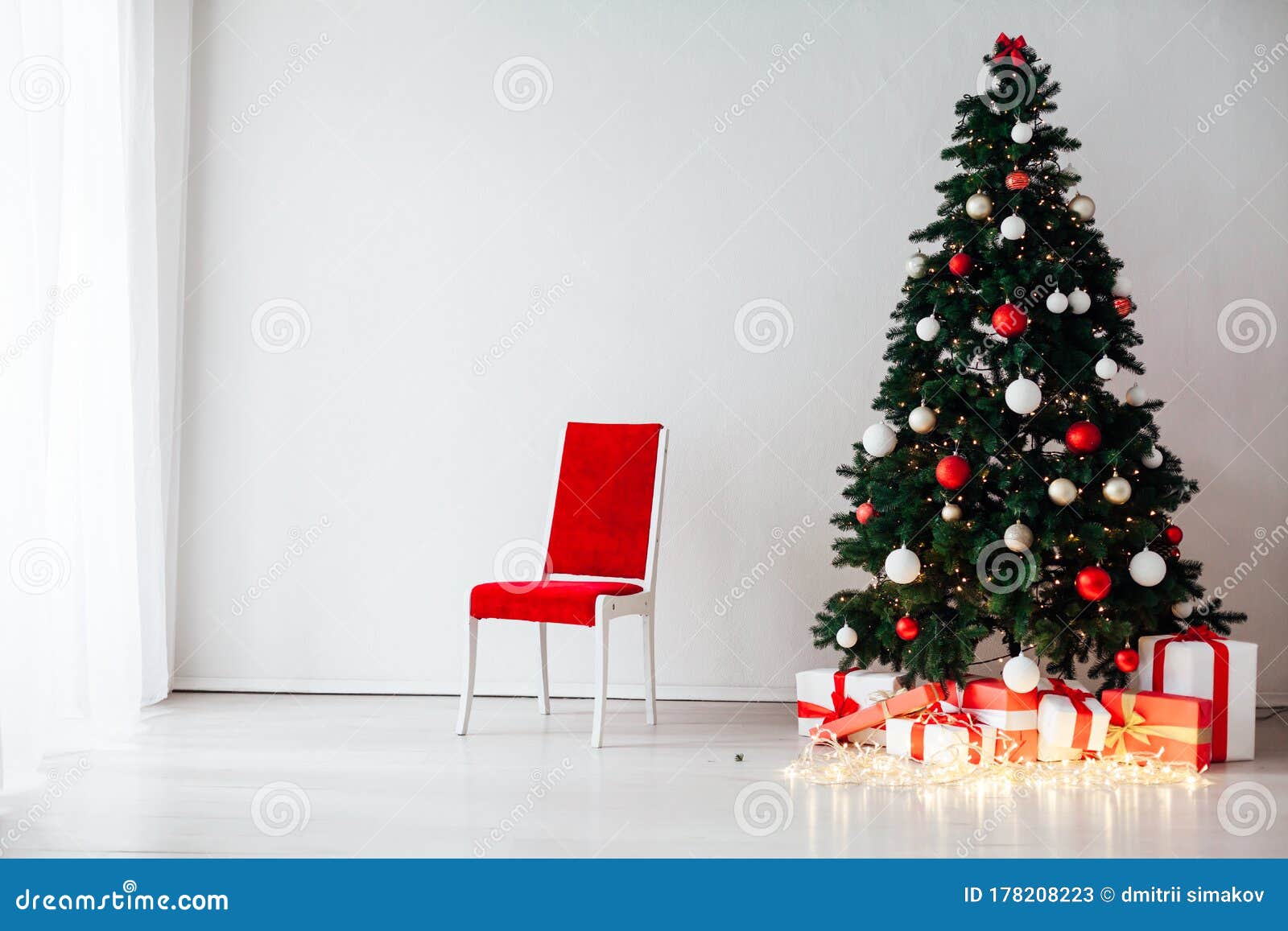 Lights with Christmas Tree and Holiday Holiday Interior Gifts Stock