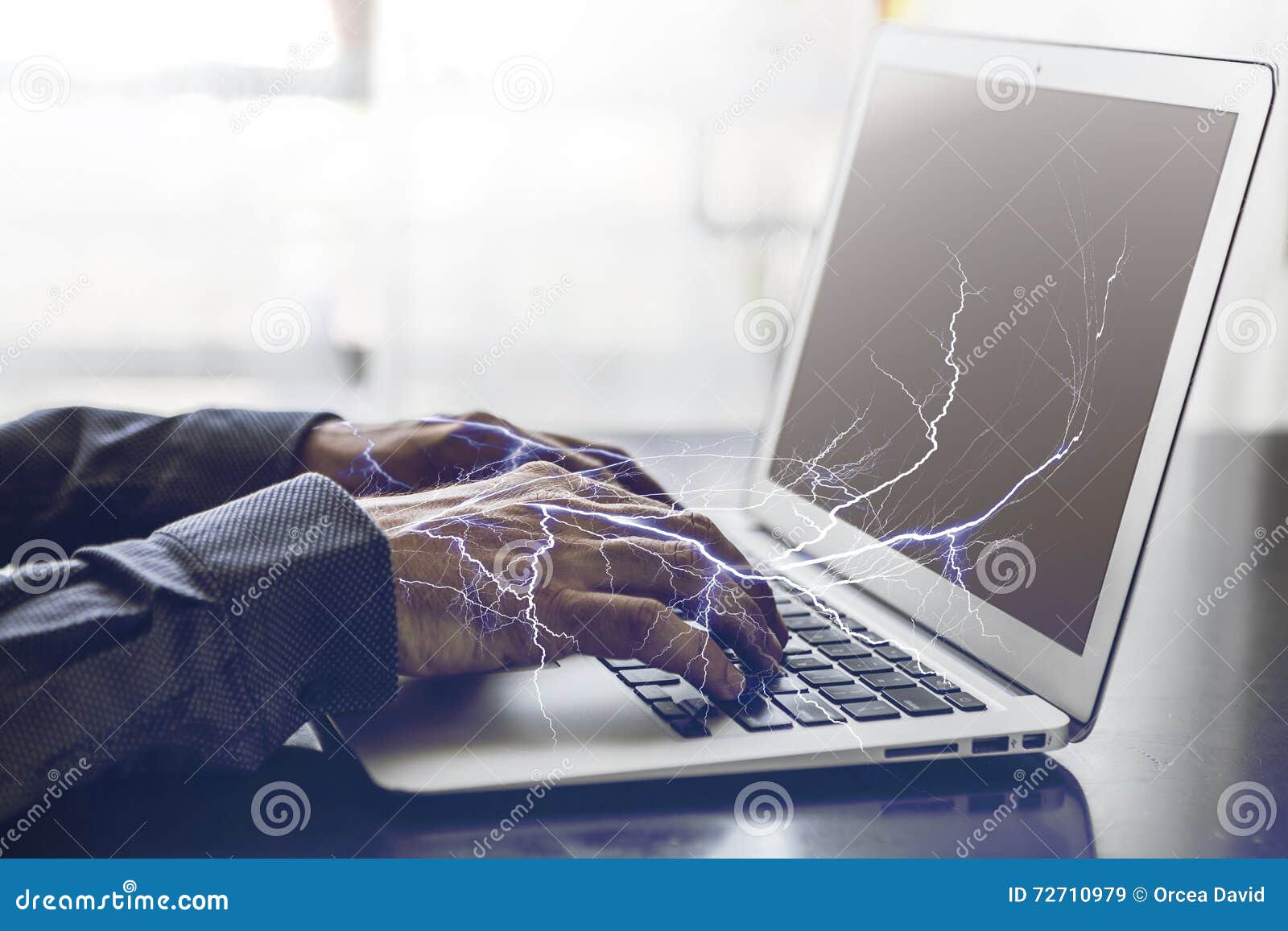 Lights on Laptop stock image. Image of display 72710979