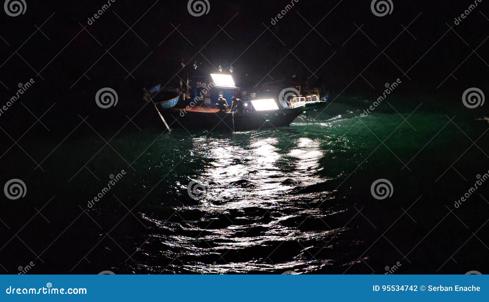 Squid Boat at Night, Da Nang, Vietnam Stock Photo - Image of