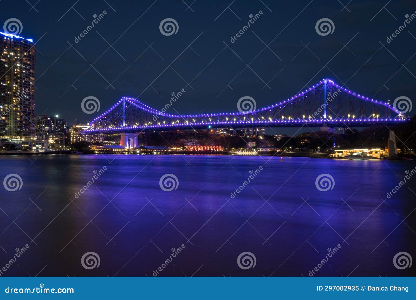 Lights on Story Bridge at Night in Brisbane, Australia Stock Image