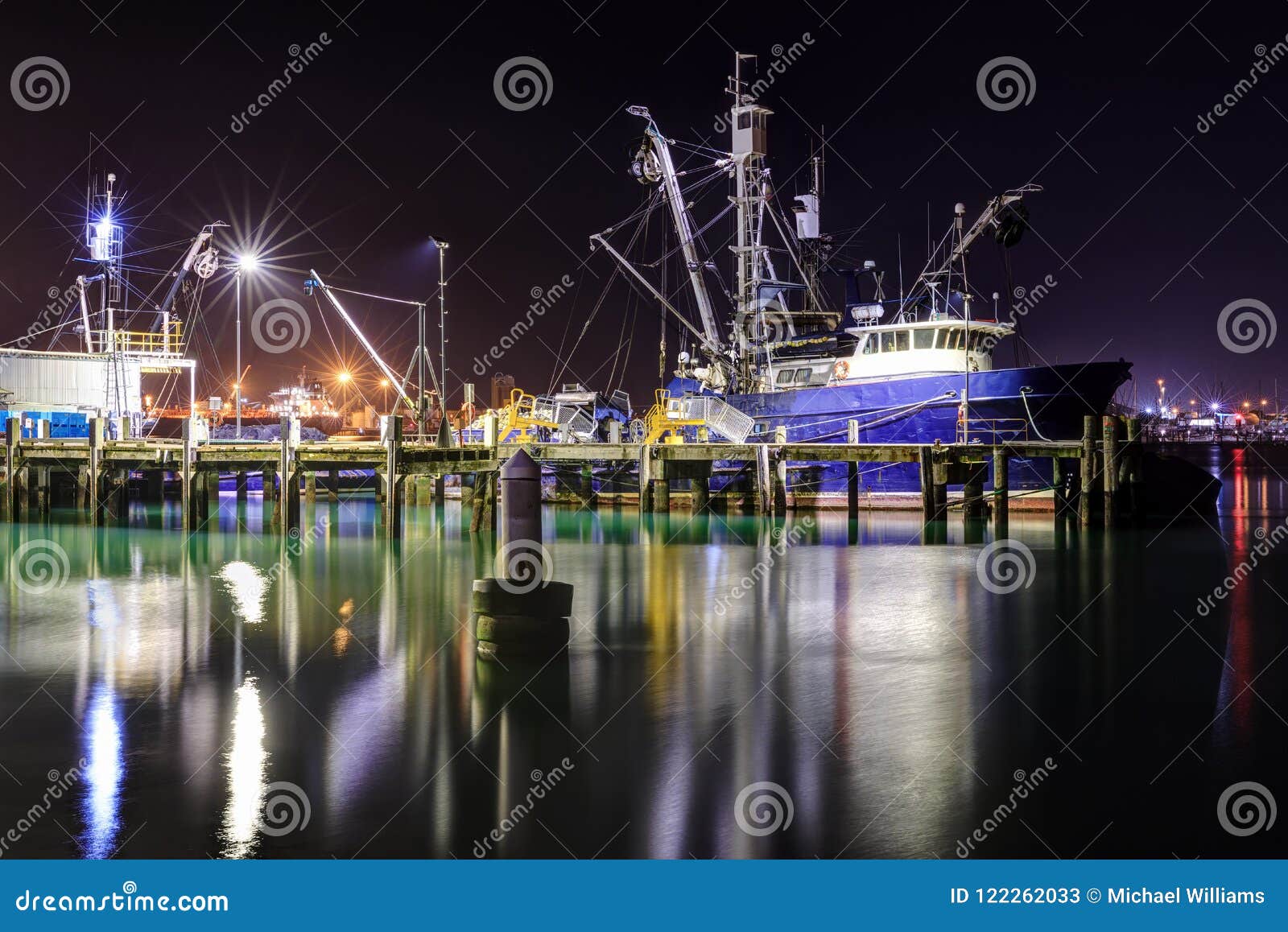 A Fishing Boat at Night, Moored at the Pier Stock Image - Image of evening,  vessel: 122262033