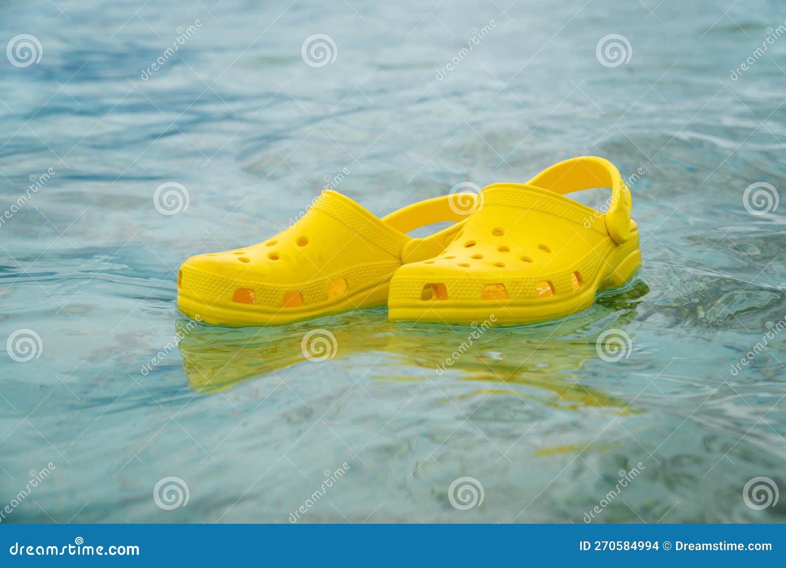 Lightweight Pvh Syellow Slippers Swimming on a Water Surface Stock ...