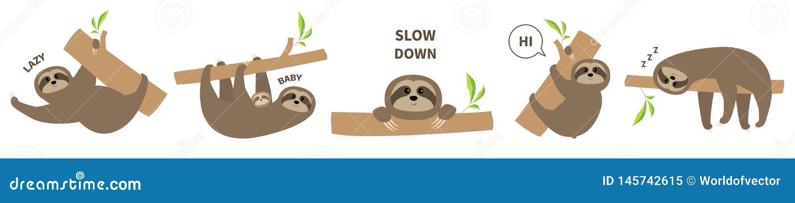 Sloth Set Line Icon Mother With Baby Cute Lazy Cartoon Kawaii Character Slow Down Text Tree Branch Wild Joungle Animal Illustration De Vecteur Illustration Du Endroit Mignon
