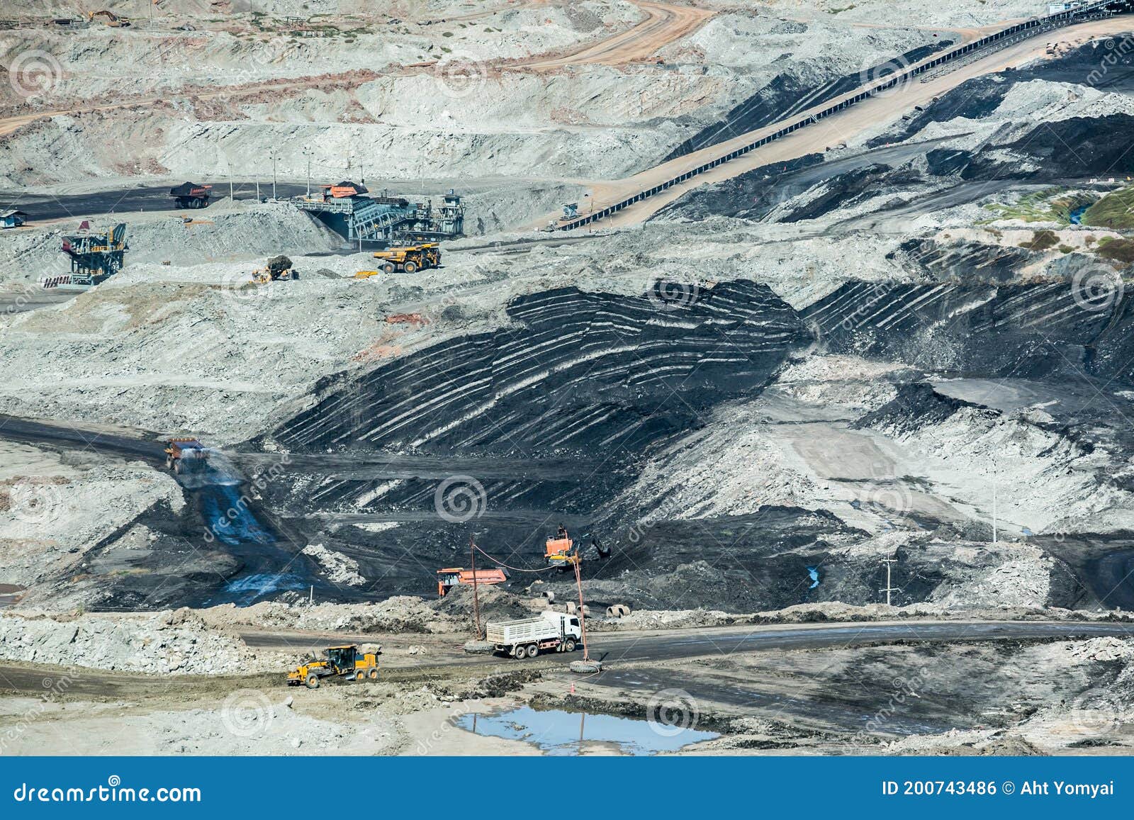 lignite coalmine,mining dump trucks working in coalmine