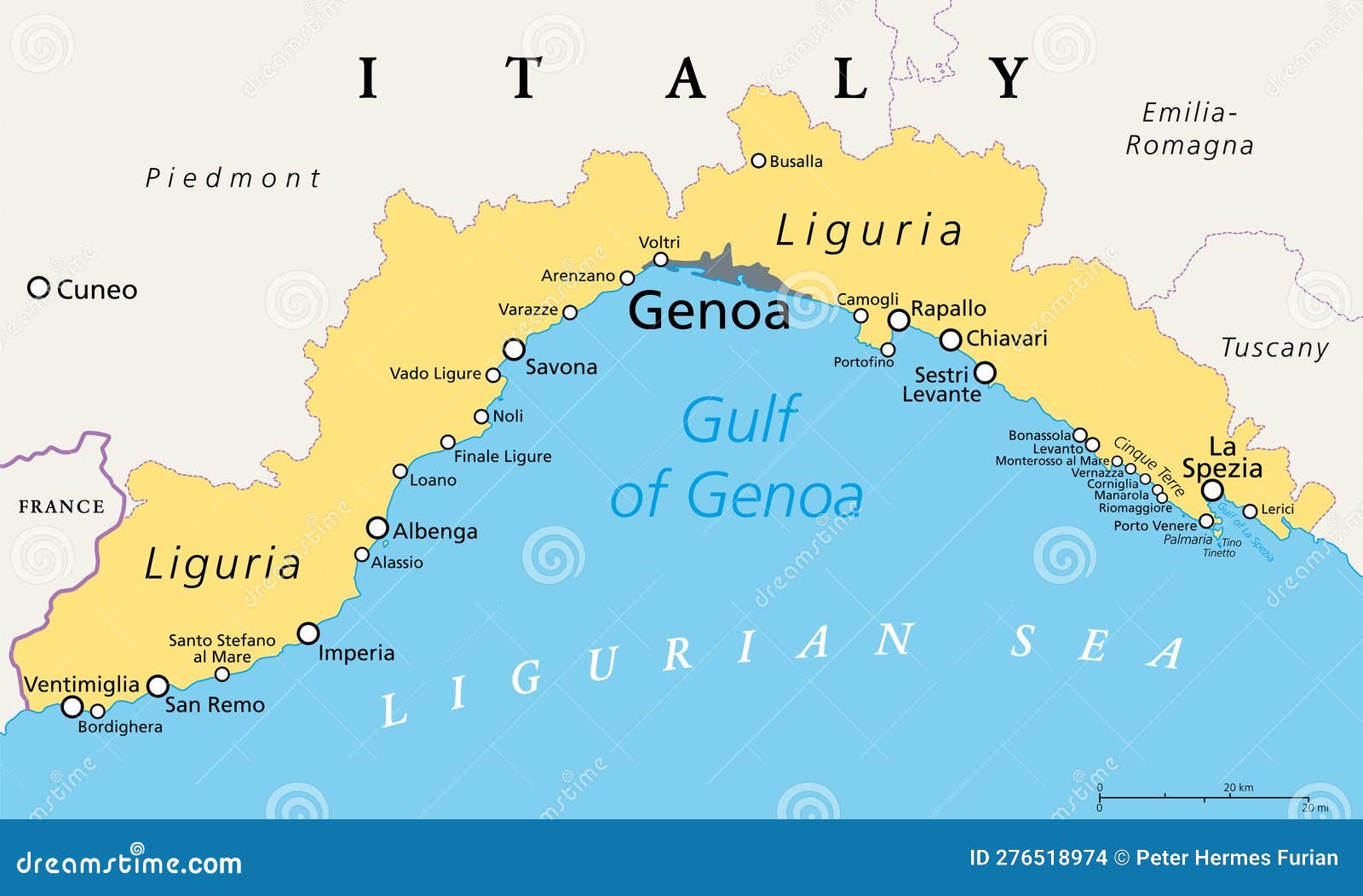 Liguria and the Italian Riviera, the Ligurian Riviera, Political Map ...