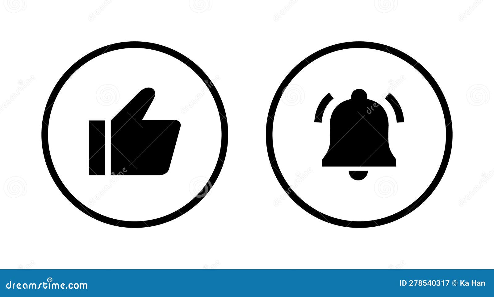 Like and Bell Icon Vector Isolated on Circle Outline Stock Vector