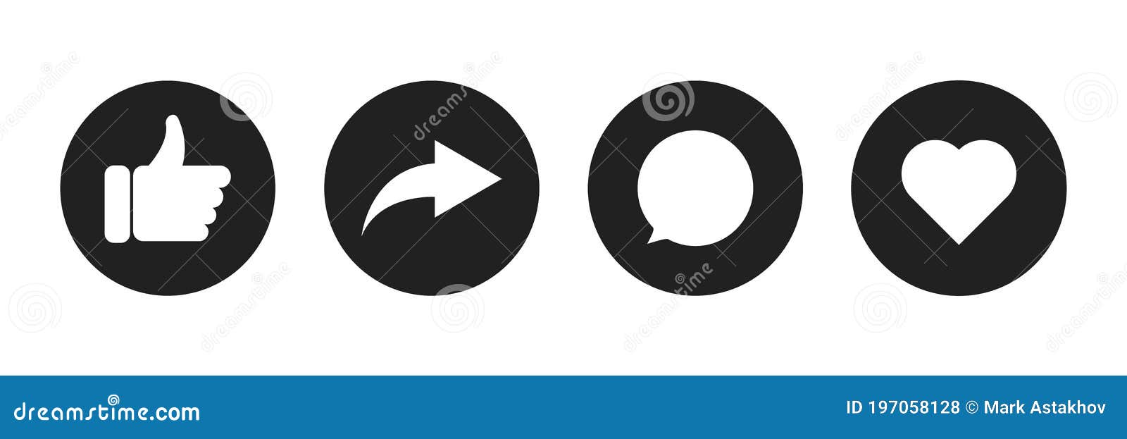 Like, Share, Comment and Heart Social Media Button. Vector Symbol ...