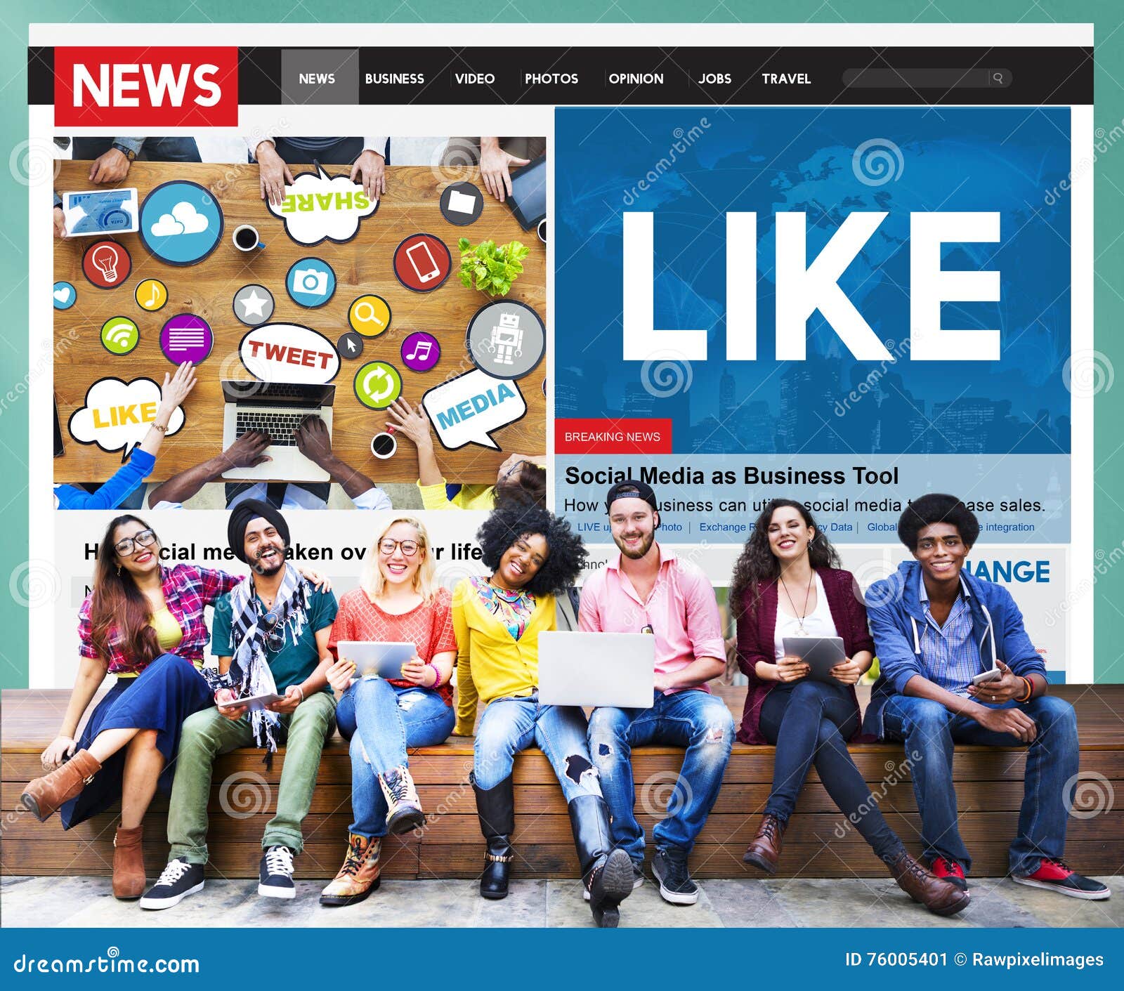 like share social media news feed concept