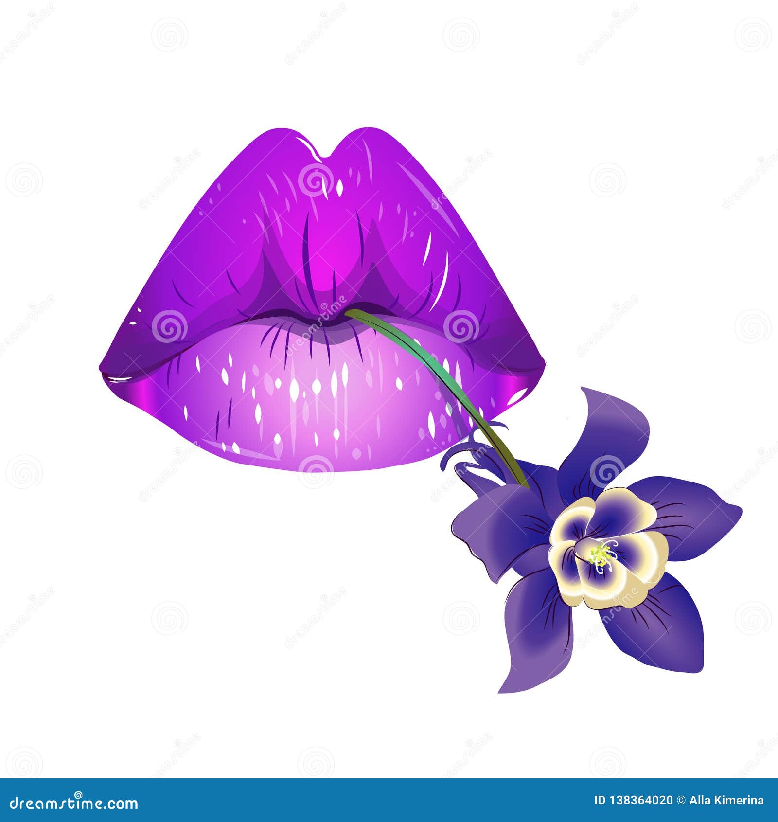 Lila Lippen Mit Blume Vektor Abbildung Illustration Von Lila 138364020