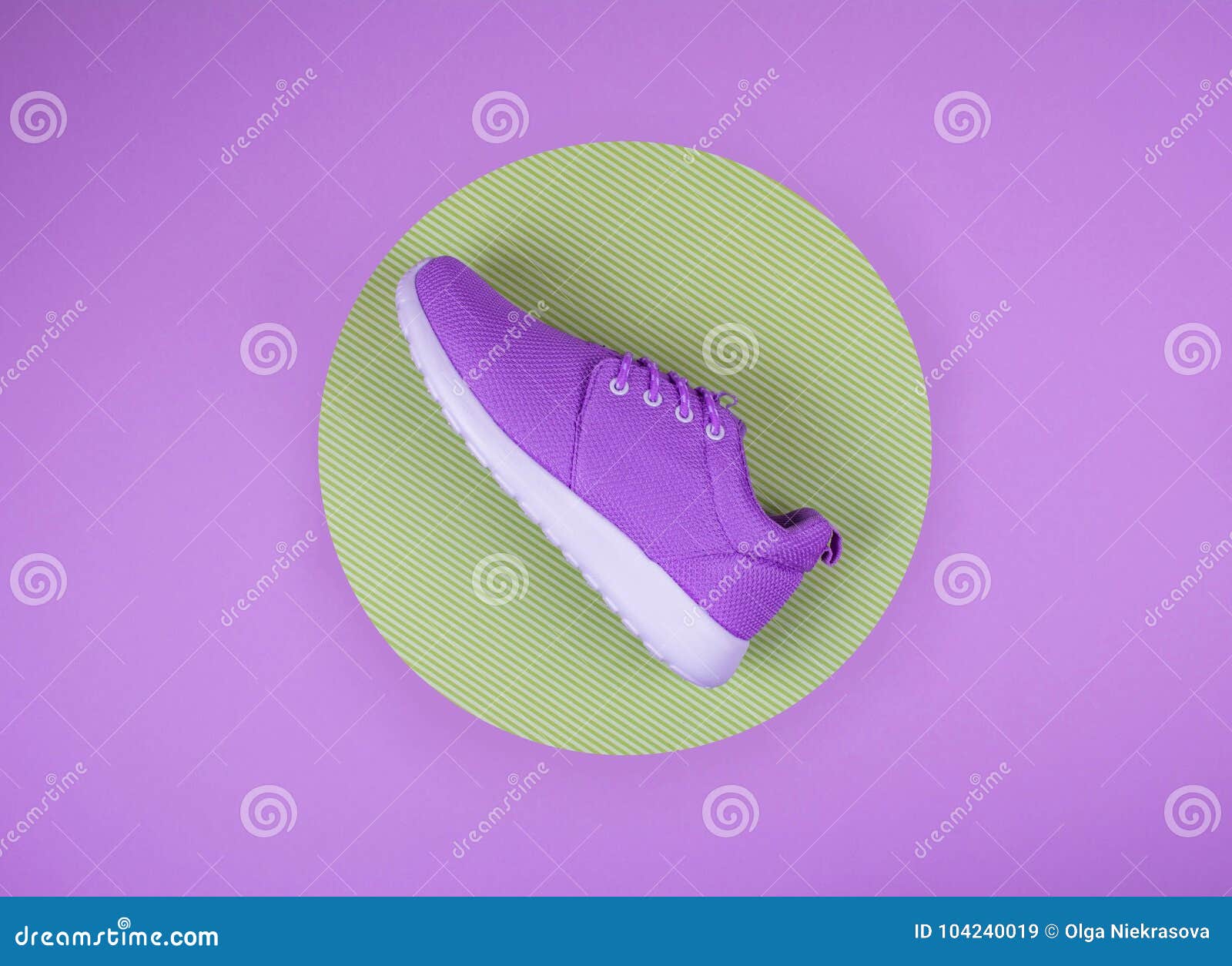 Lilac Sneakers on a Multi Colored Vibrant Surface. Stock Image - Image ...