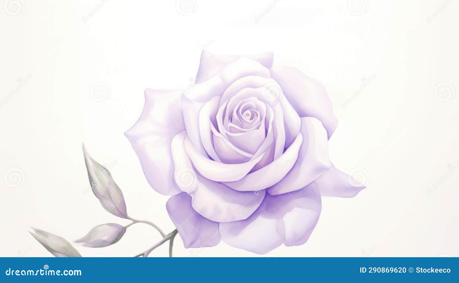 lilac watercolor painting of a white rose with exquisite detail