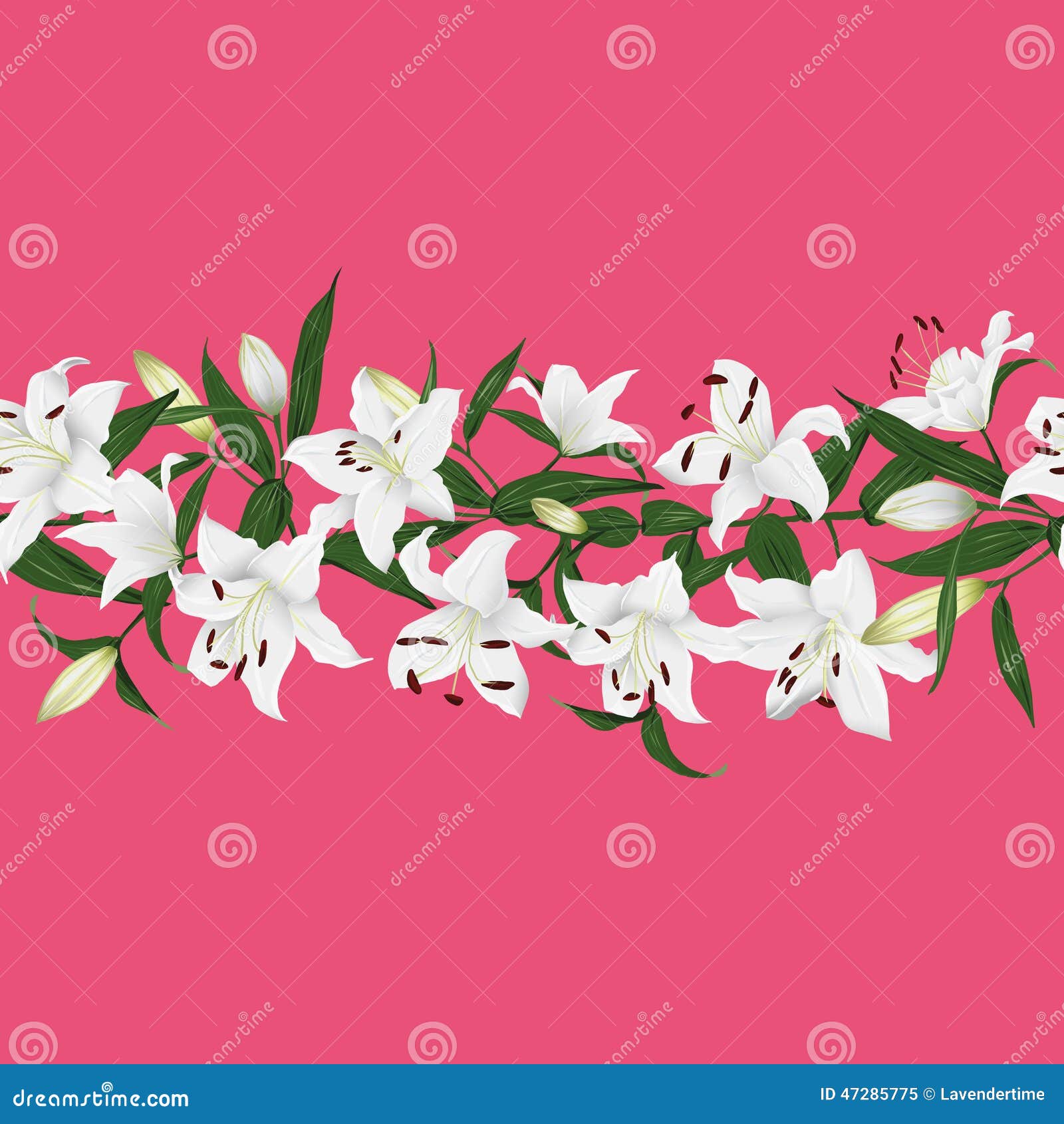 Lilies Active Pink Horizontal Seamless Vector Banner Stock Vector