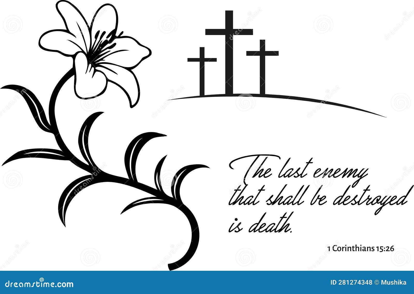 Drawing of Black and White Lily and Crucifixion Easter Calvary Pasca