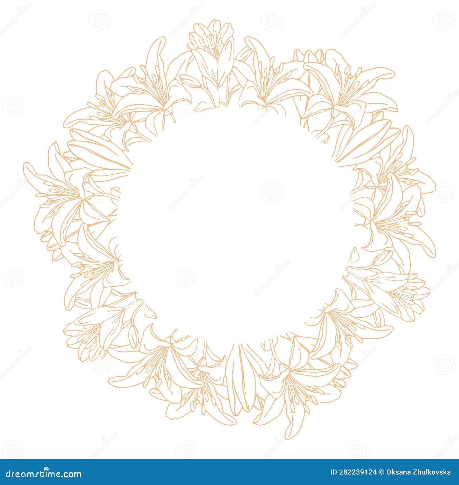 Lily Flower Head Wreath for Wedding Design Stock Vector - Illustration