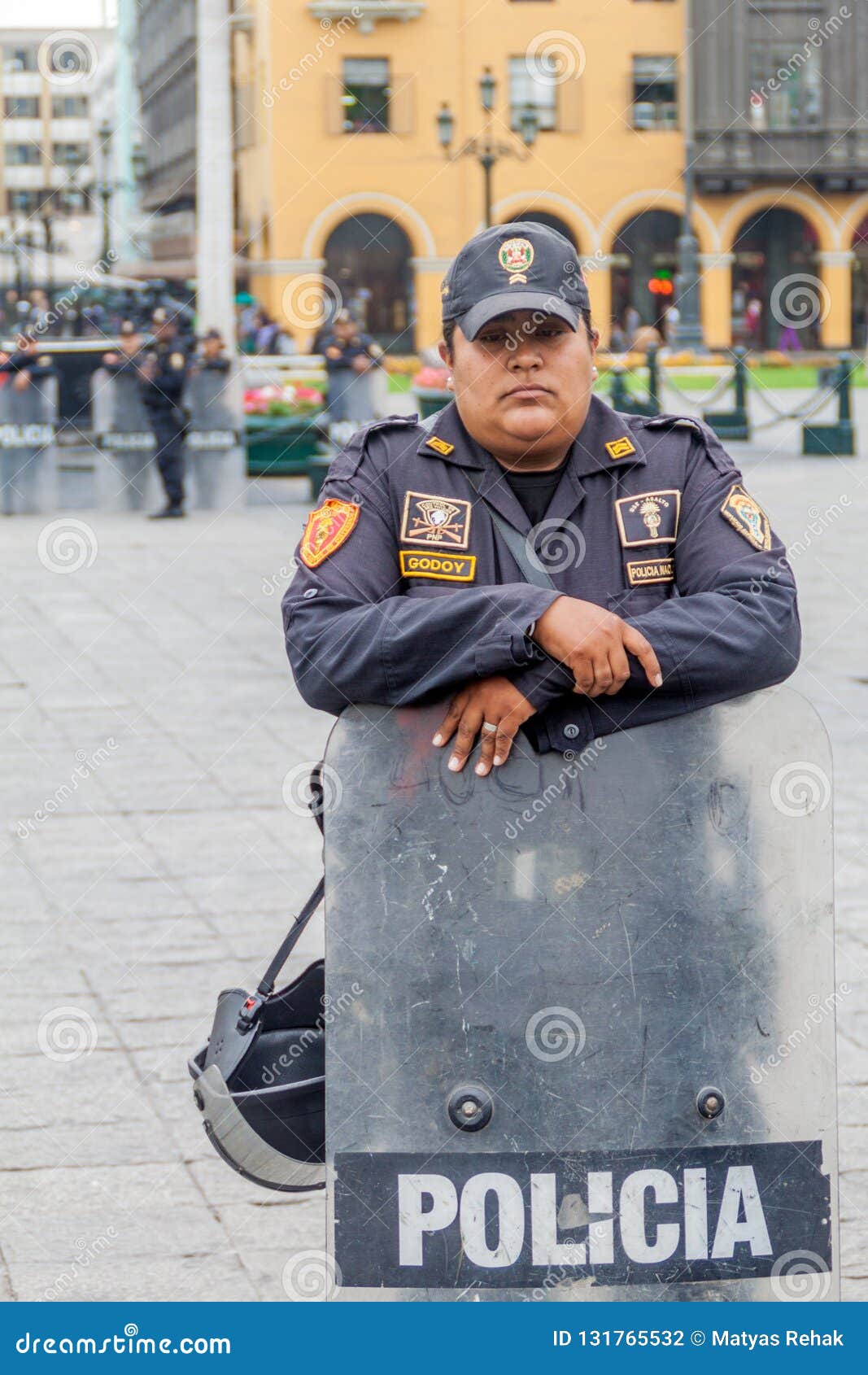  LIMA  PERU JUNE 4 2021 Member Of Police At Plaza De  