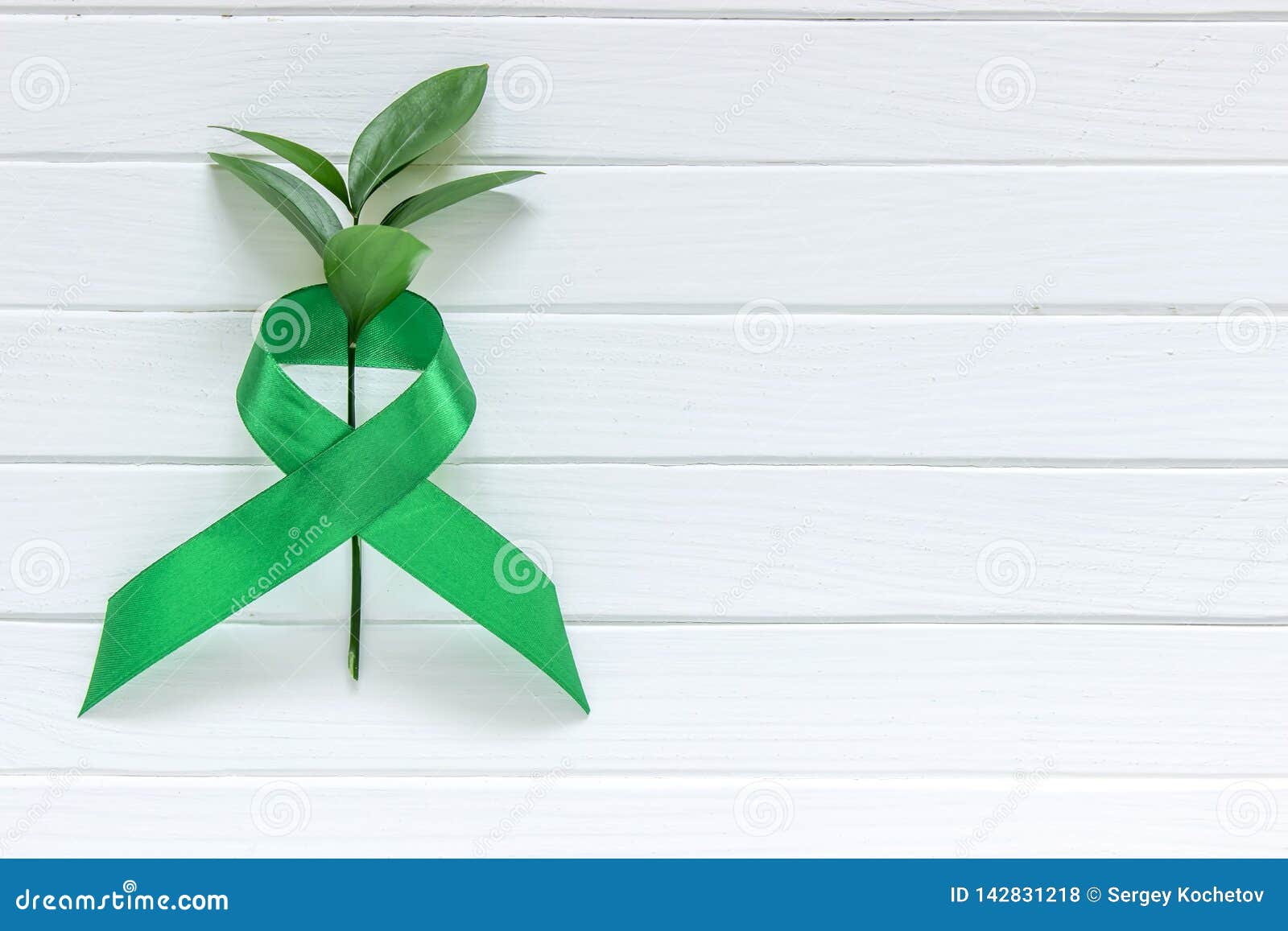 Lime Green Ribbon on White Wooden Background, World Mental Health Day.  Stock Photo - Image of month, helping: 142831218