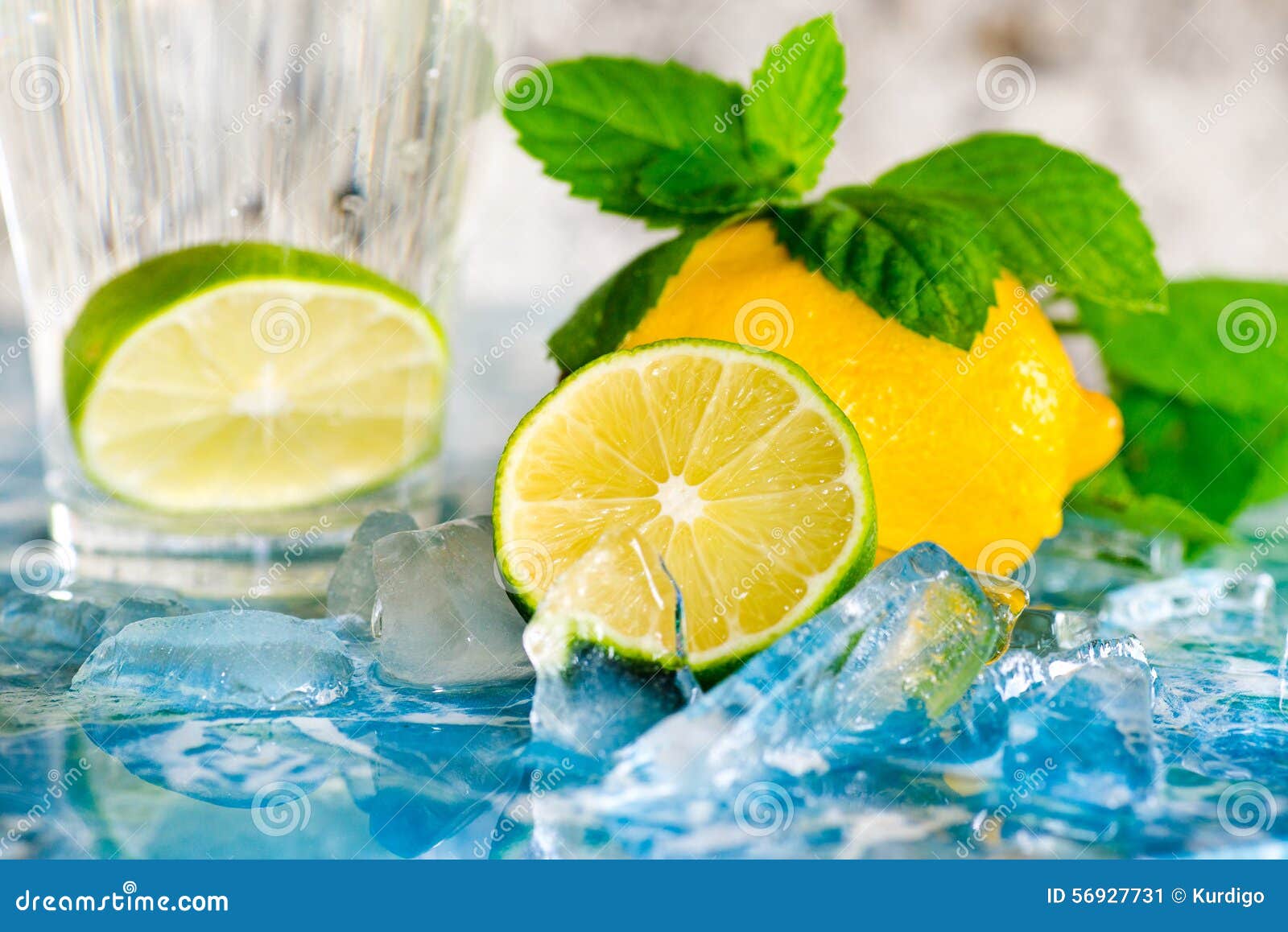 Lime Slices with Ice and Peppermint Leaves Stock Image Image of food