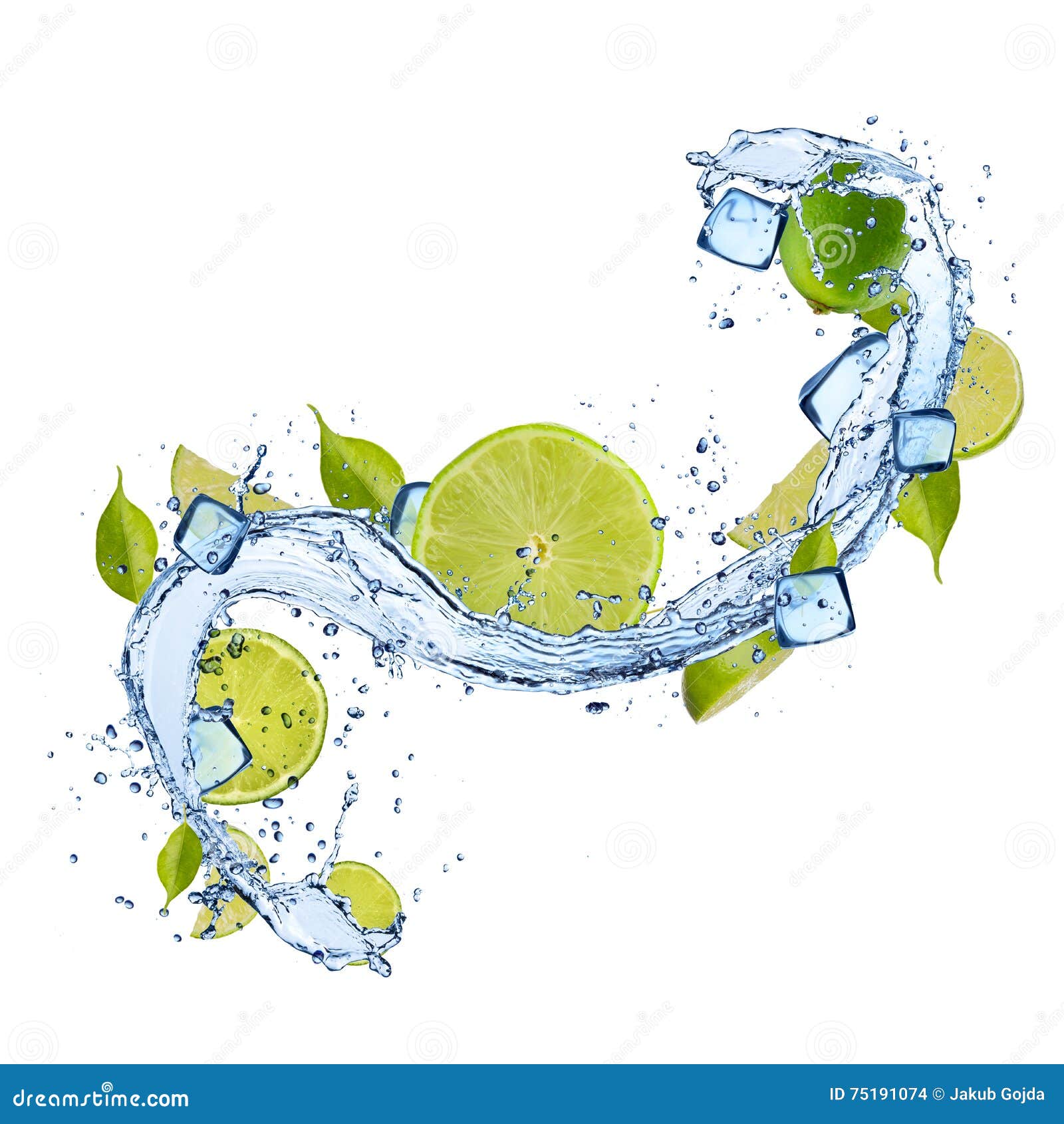 Lime in Water Splash on White Background Stock Illustration