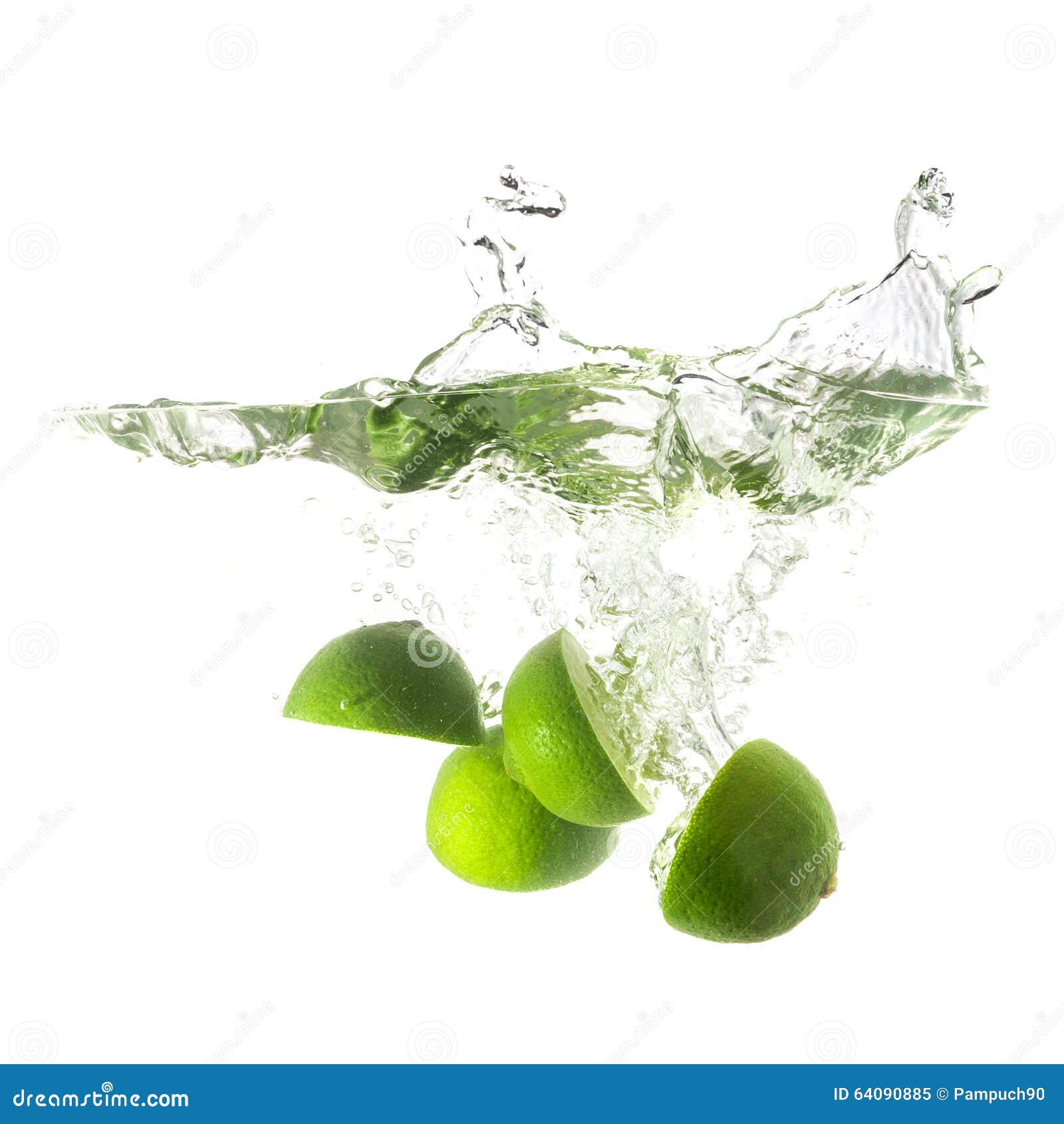 Limes Splash On Water, Isolated On White Background. Stock Image Image of clean, freshness
