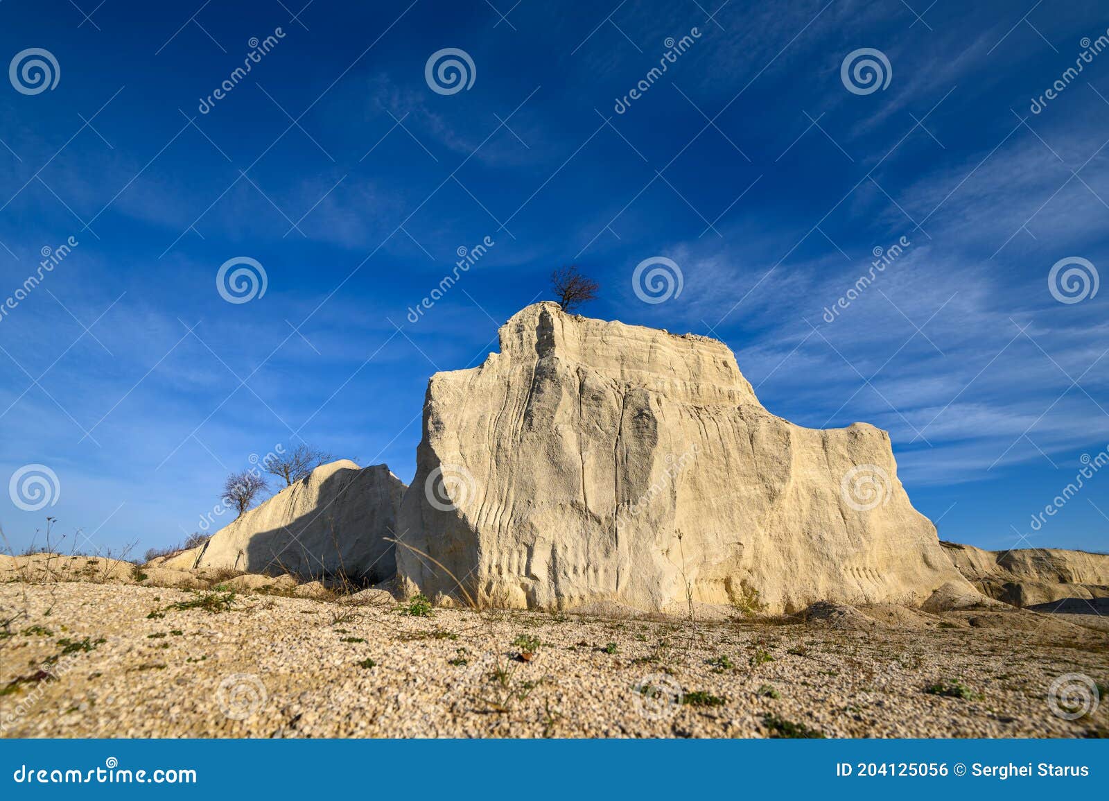 Limestone Rock with Tree on the Top at Limestone Quarry Stock Photo Image of mining, fetesti