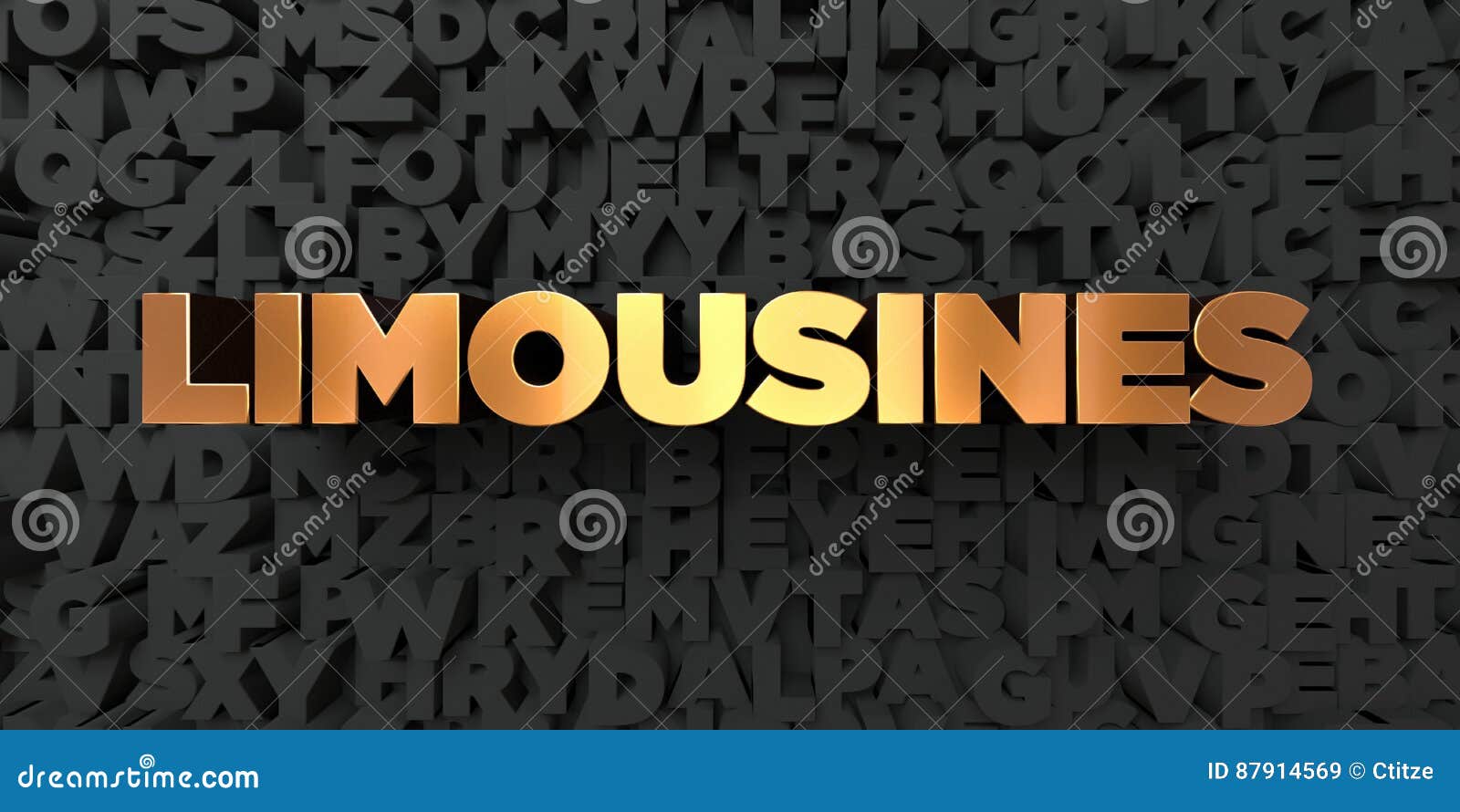 limousines - gold text on black background - 3d rendered royalty free stock picture