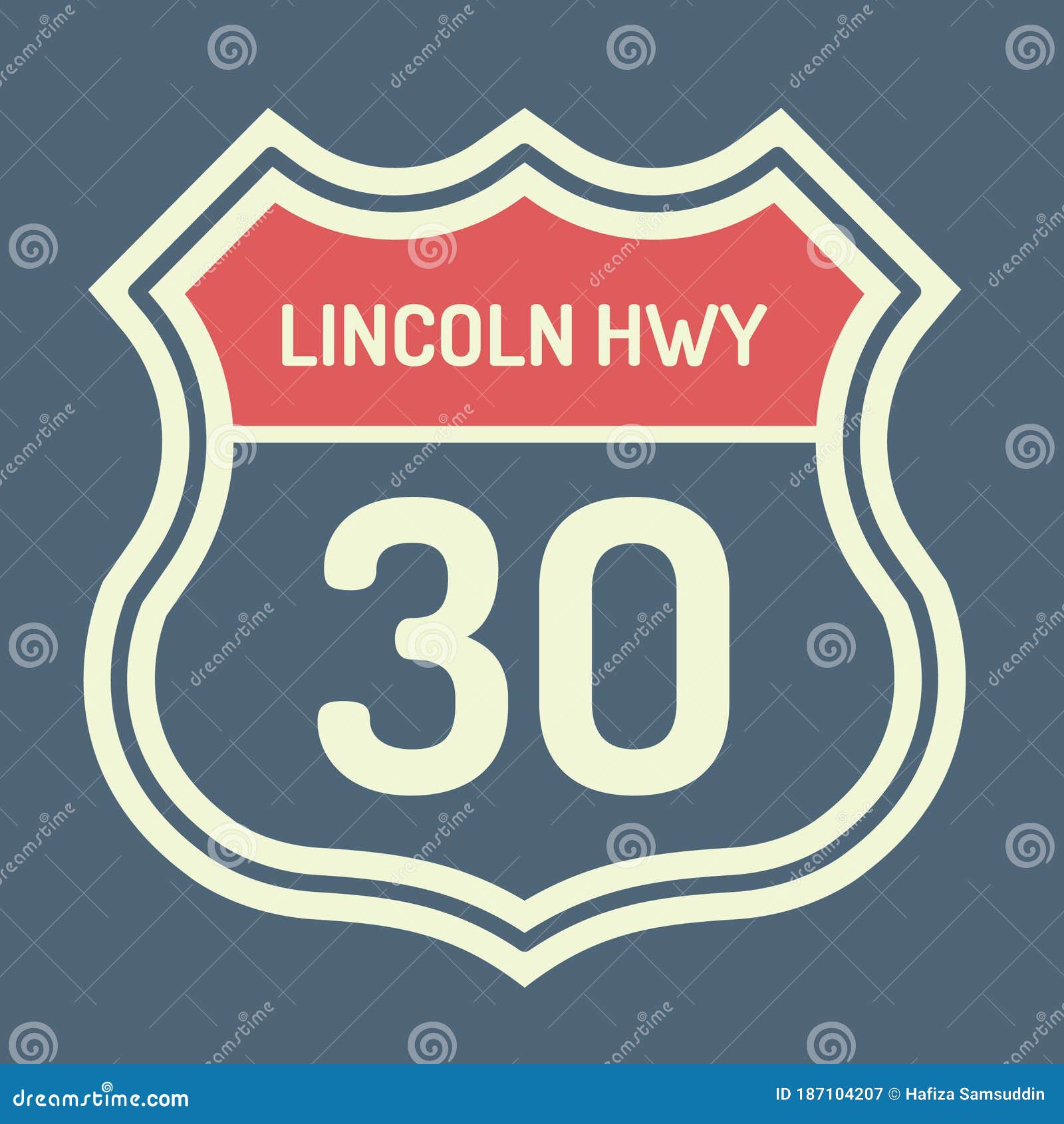 Lincon Highway 30 Route Sign. Vector Illustration Decorative Design